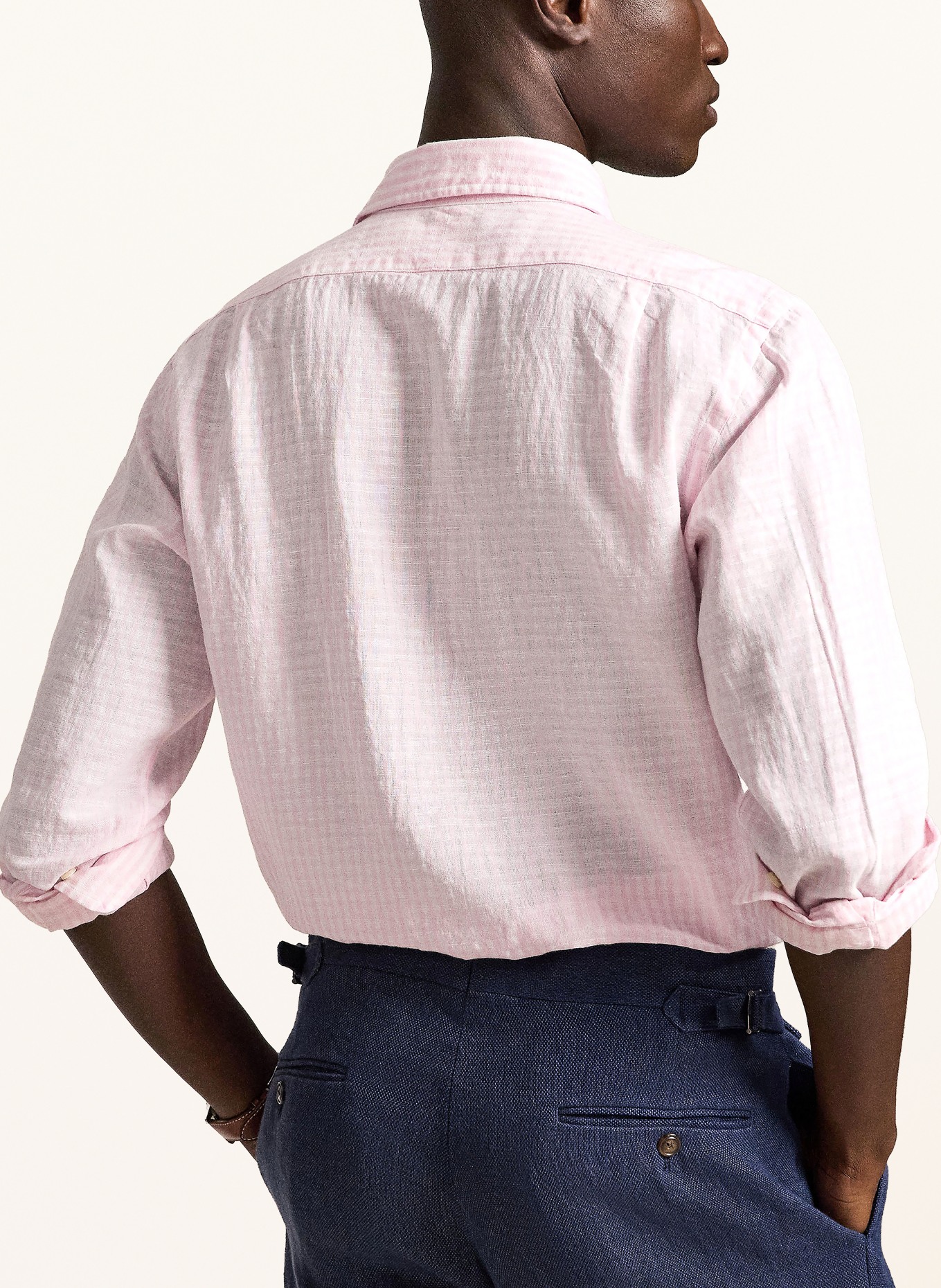 POLO RALPH LAUREN Hemd Regular Fit mit Leinen: ROSA / WEISS