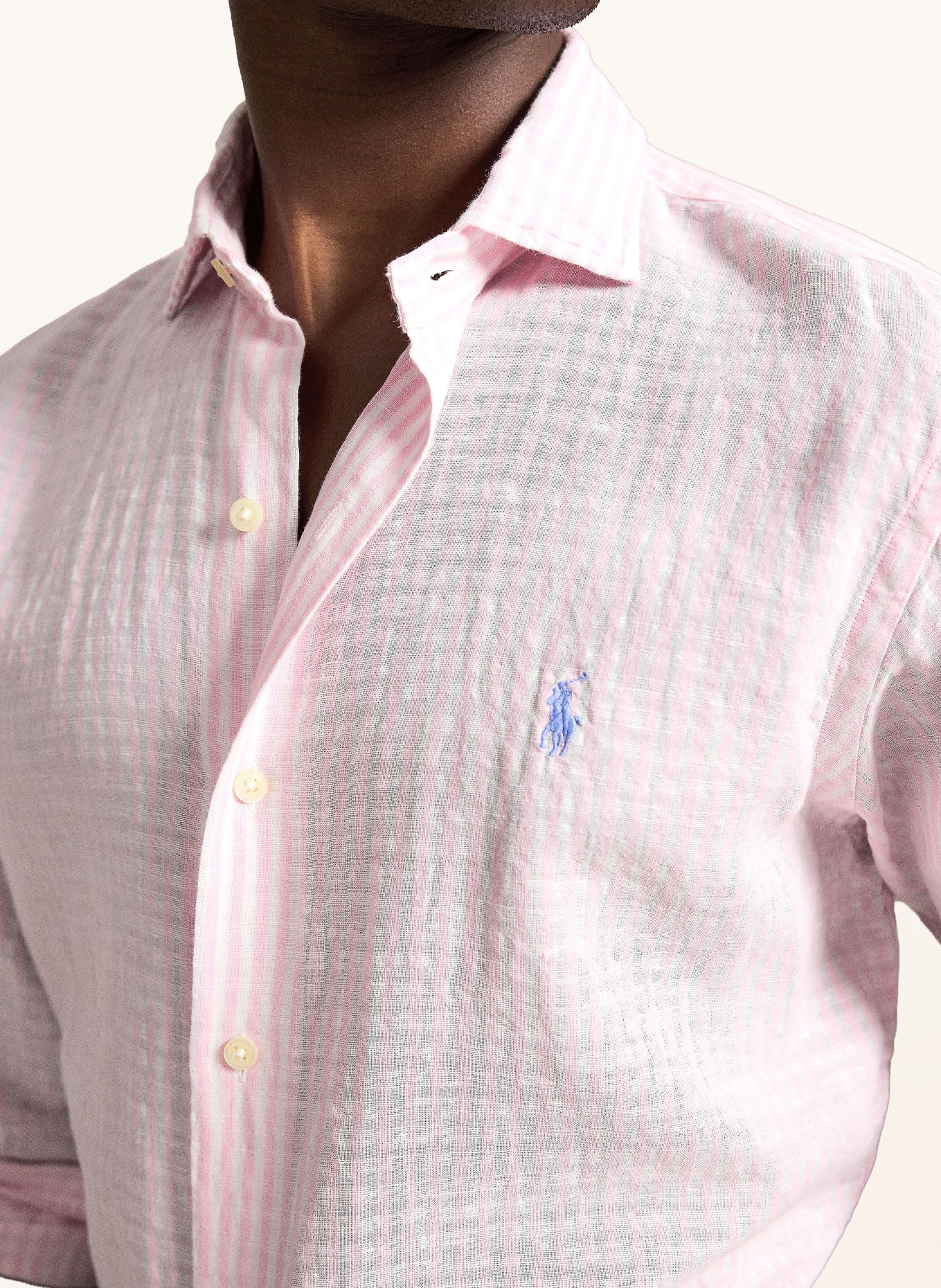 POLO RALPH LAUREN Hemd Regular Fit mit Leinen: ROSA / WEISS