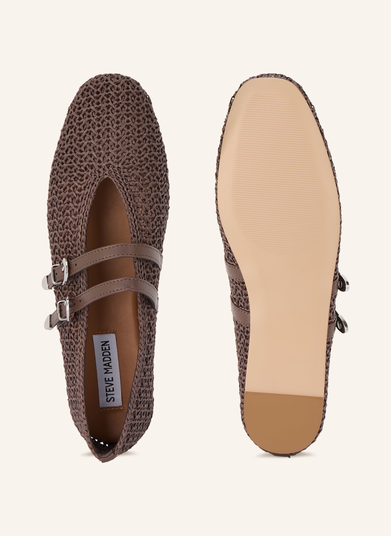 STEVE MADDEN LANEY Mary Jane Ballerinas: DARK BROWN / SILVER