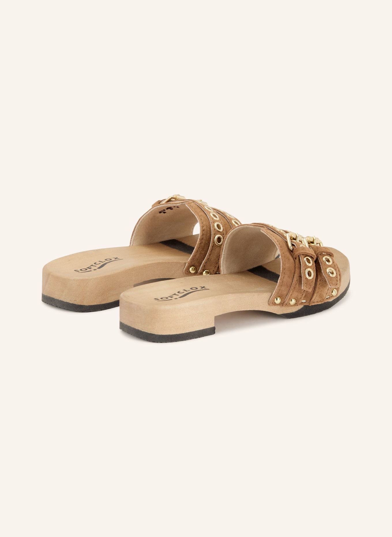 SOFTCLOX Pantoletten BENITA mit Nieten: BRAUN / GOLD