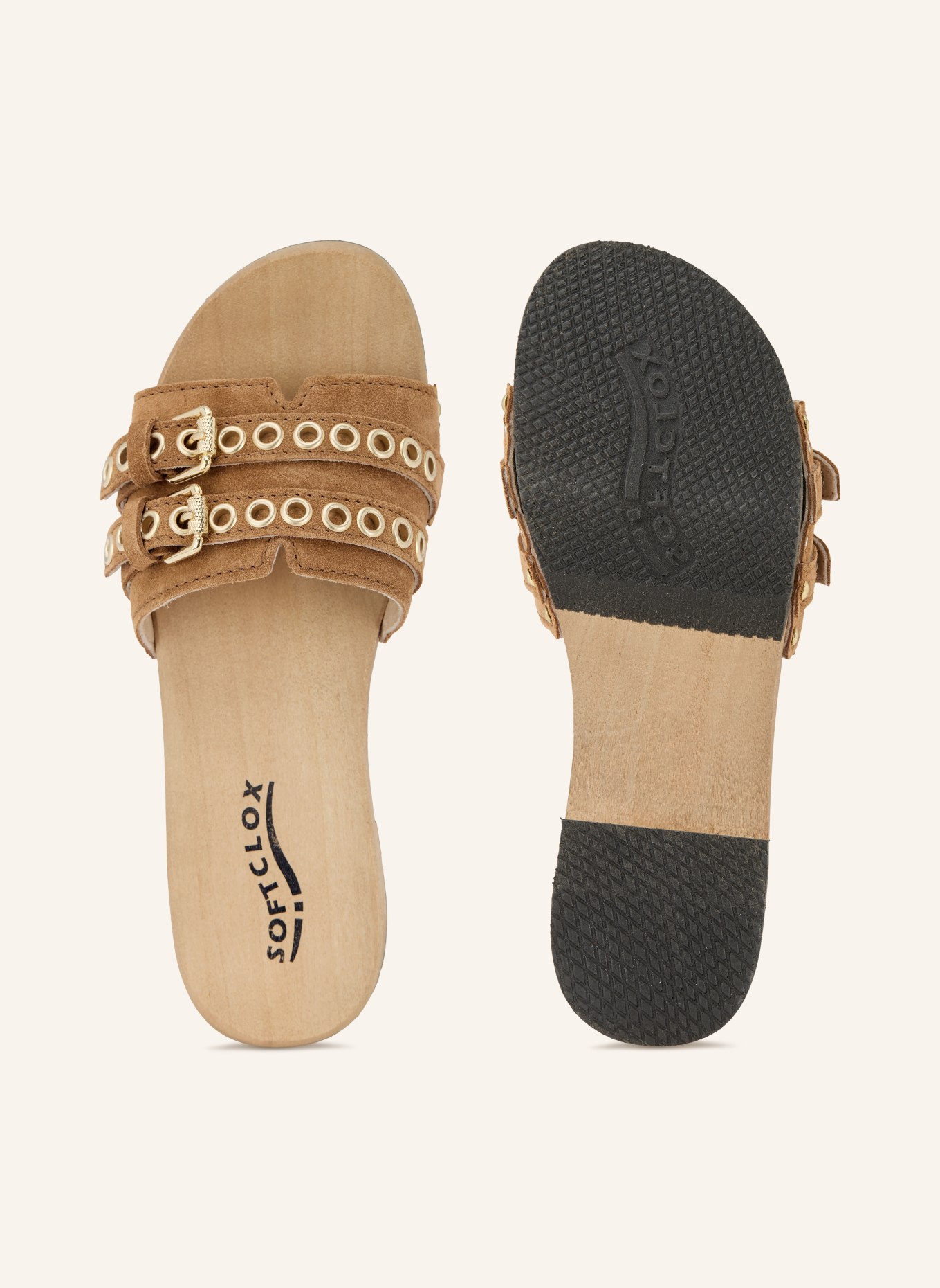 SOFTCLOX Pantoletten BENITA mit Nieten: BRAUN / GOLD
