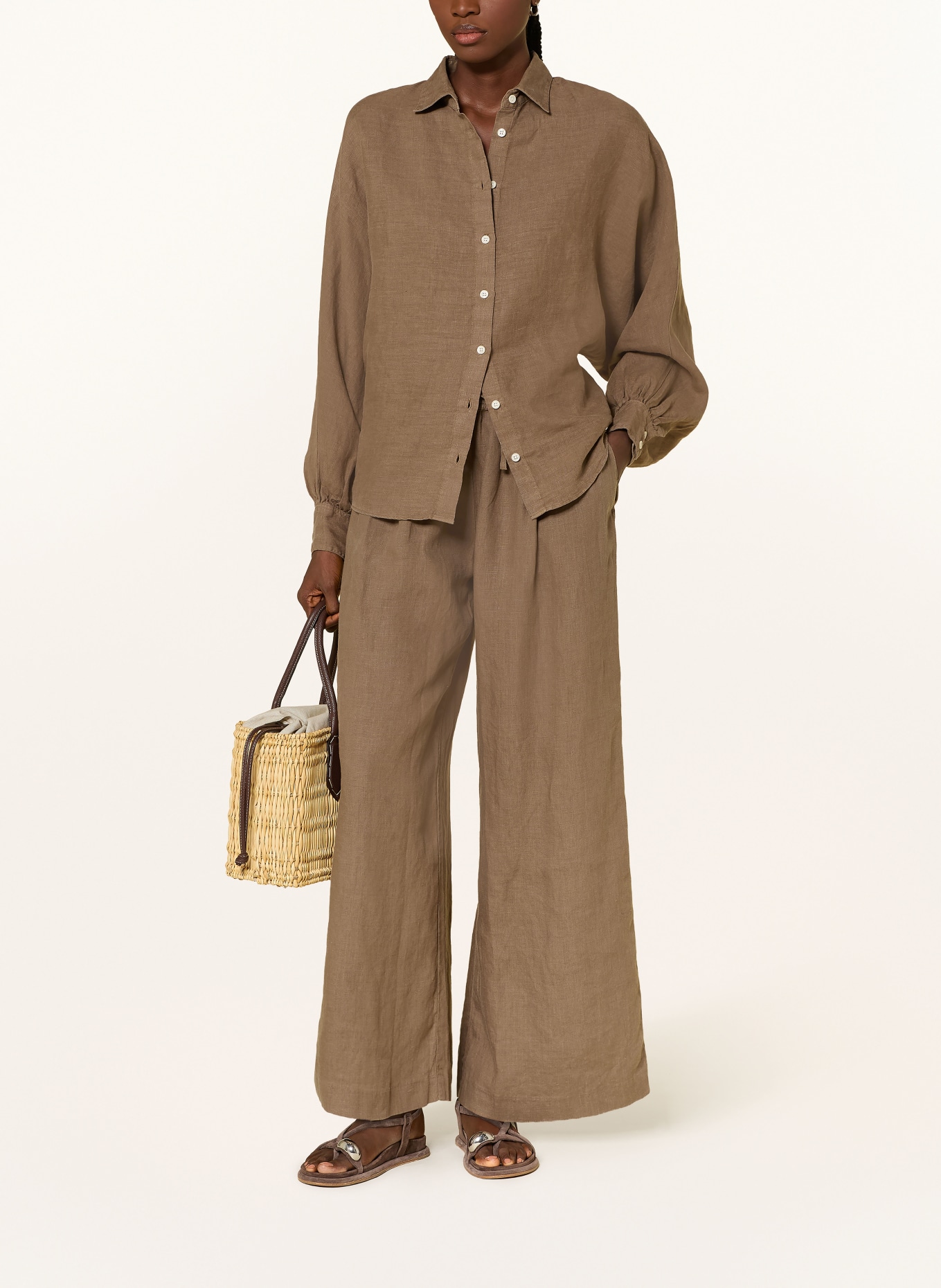 SoSUE Hemdbluse ANTONIA SLIM aus Leinen: HELLBRAUN