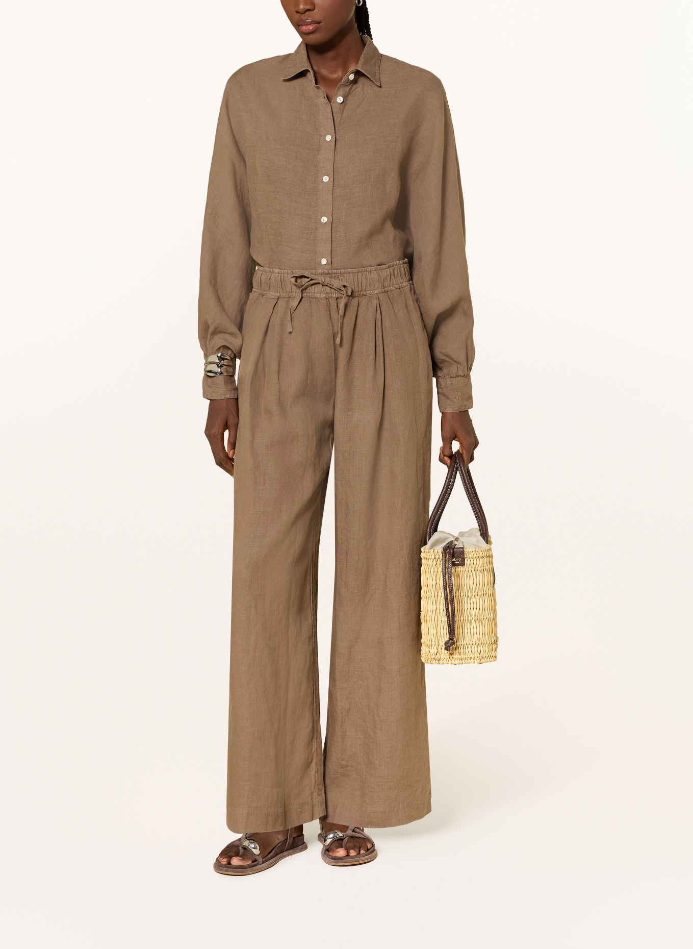 SoSUE JOSY linen wide-leg pants: LIGHT BROWN