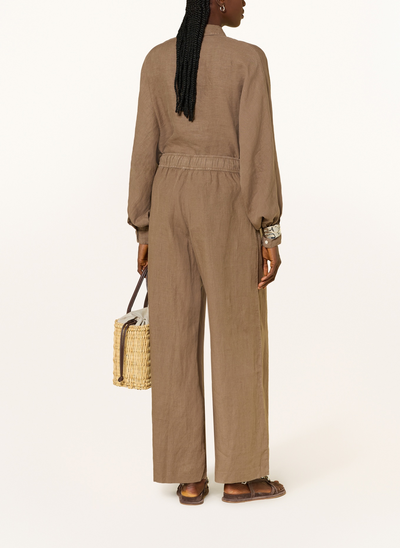 SoSUE JOSY linen wide-leg pants: LIGHT BROWN