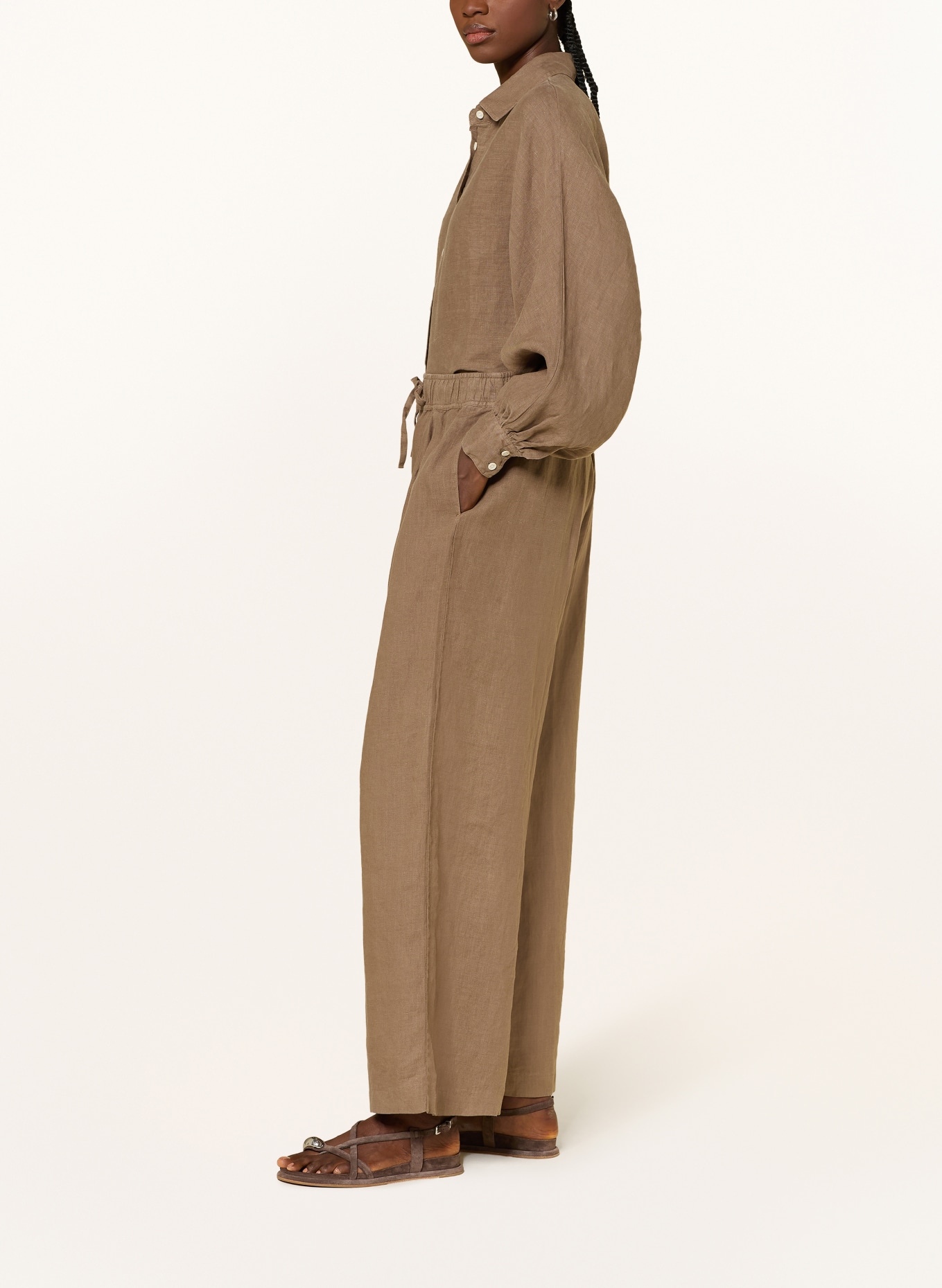 SoSUE JOSY linen wide-leg pants: LIGHT BROWN