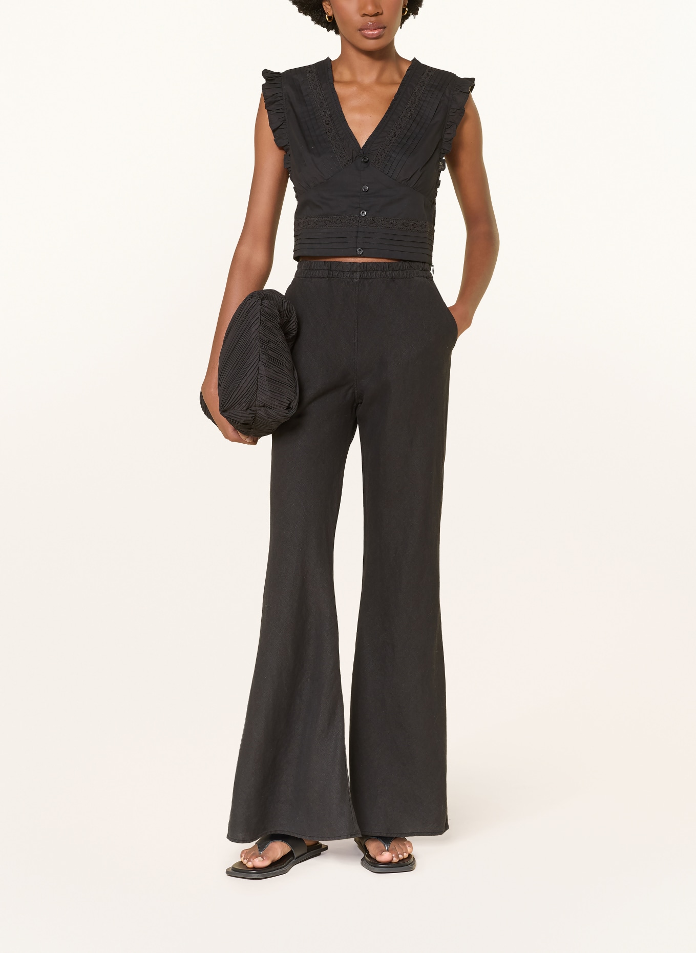 SoSUE JOANNA Bootcut Linen Pants: BLACK