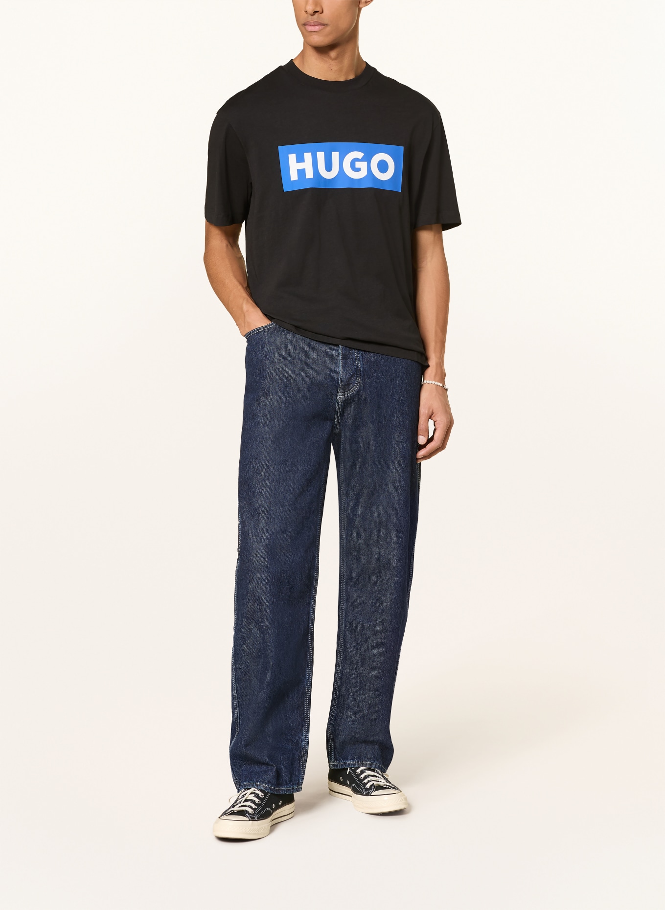 HUGO Tričko NICO: ČERNÁ / MODRÁ / BÍLÁ