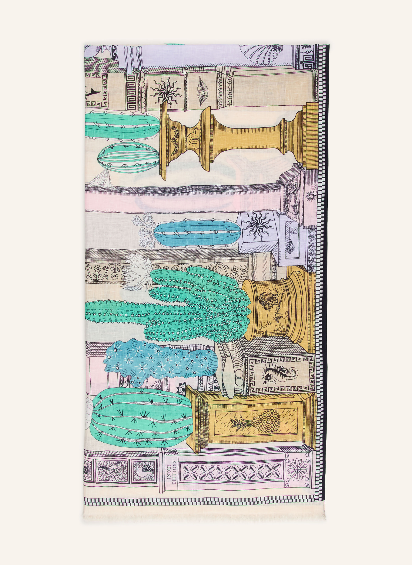 INOUI EDITIONS Étole en lin ETOLE: CRÈME / VERT CLAIR / BLEU FLUO