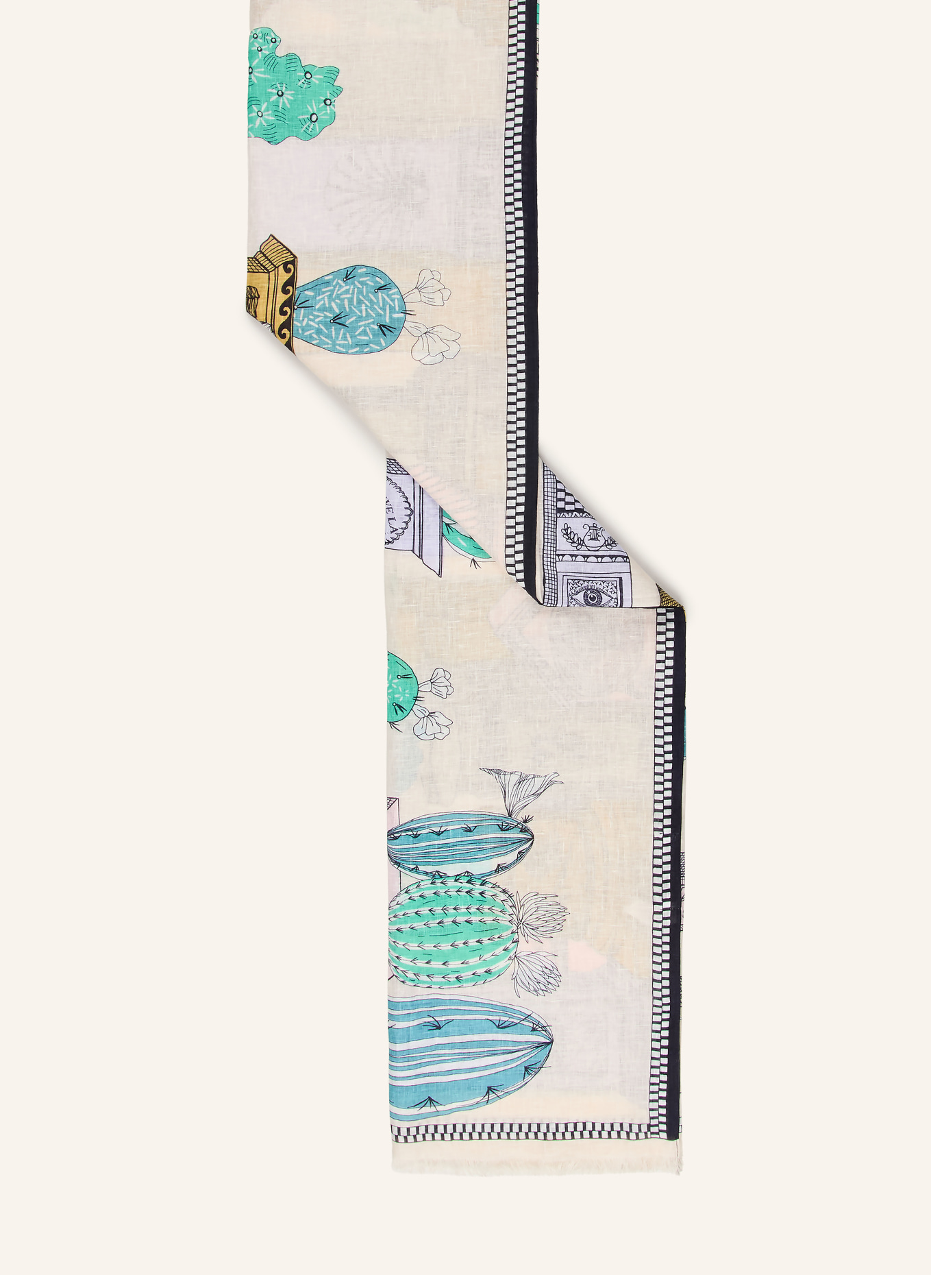 INOUI EDITIONS Étole en lin ETOLE: CRÈME / VERT CLAIR / BLEU FLUO