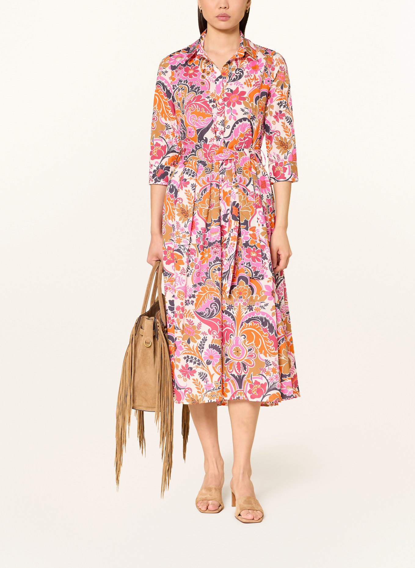 rossana diva Hemdblusenkleid mit 3/4-Arm: WEISS / PINK / ORANGE