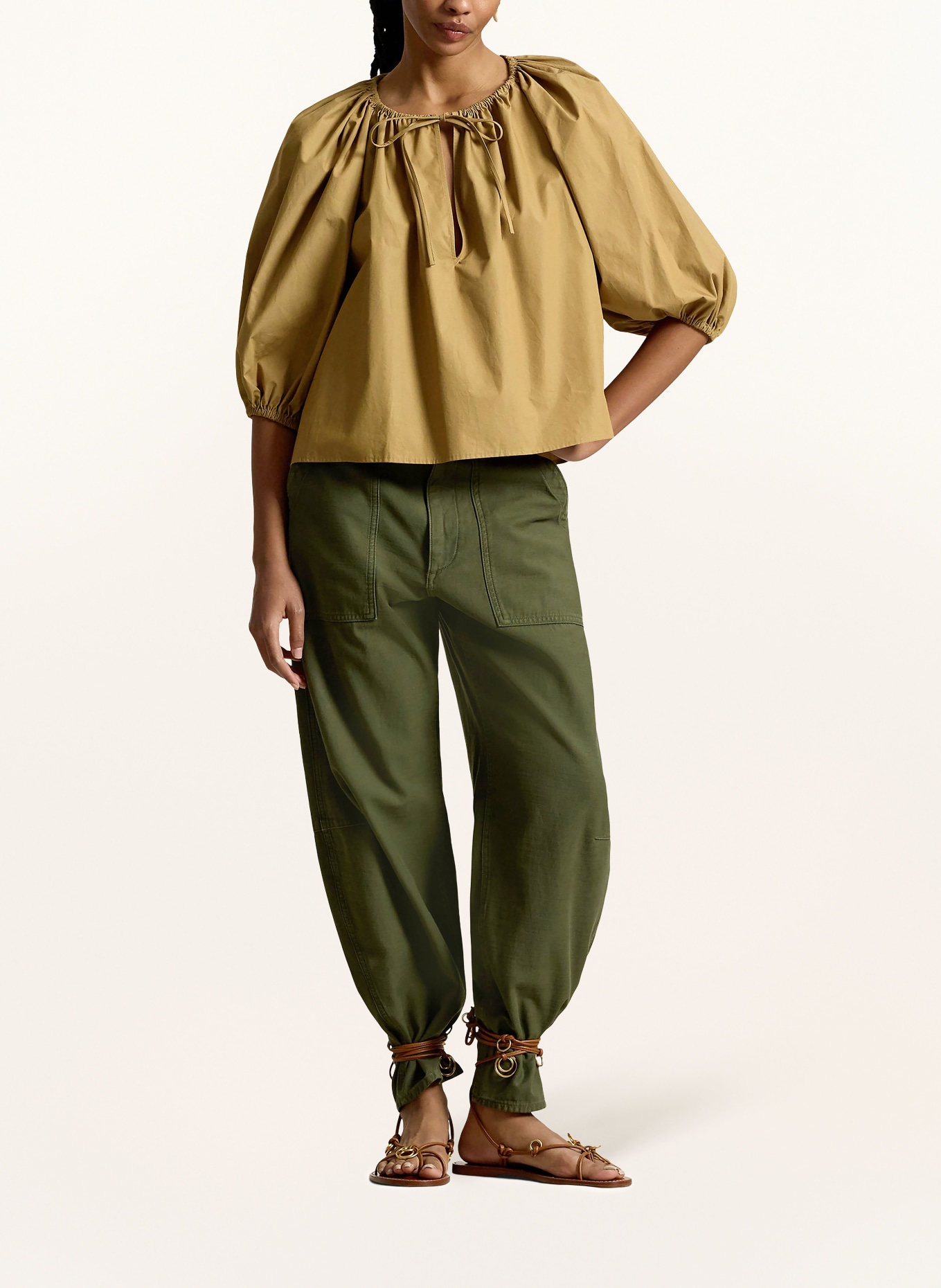 POLO RALPH LAUREN Blouse shirt with 3/4 sleeves: CAMEL