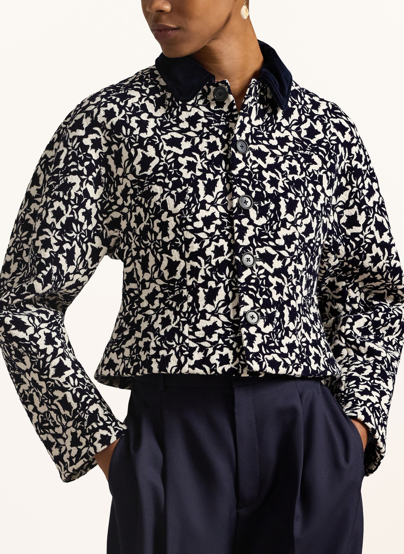 POLO RALPH LAUREN Tweed-Jacke: DUNKELBLAU / WEISS