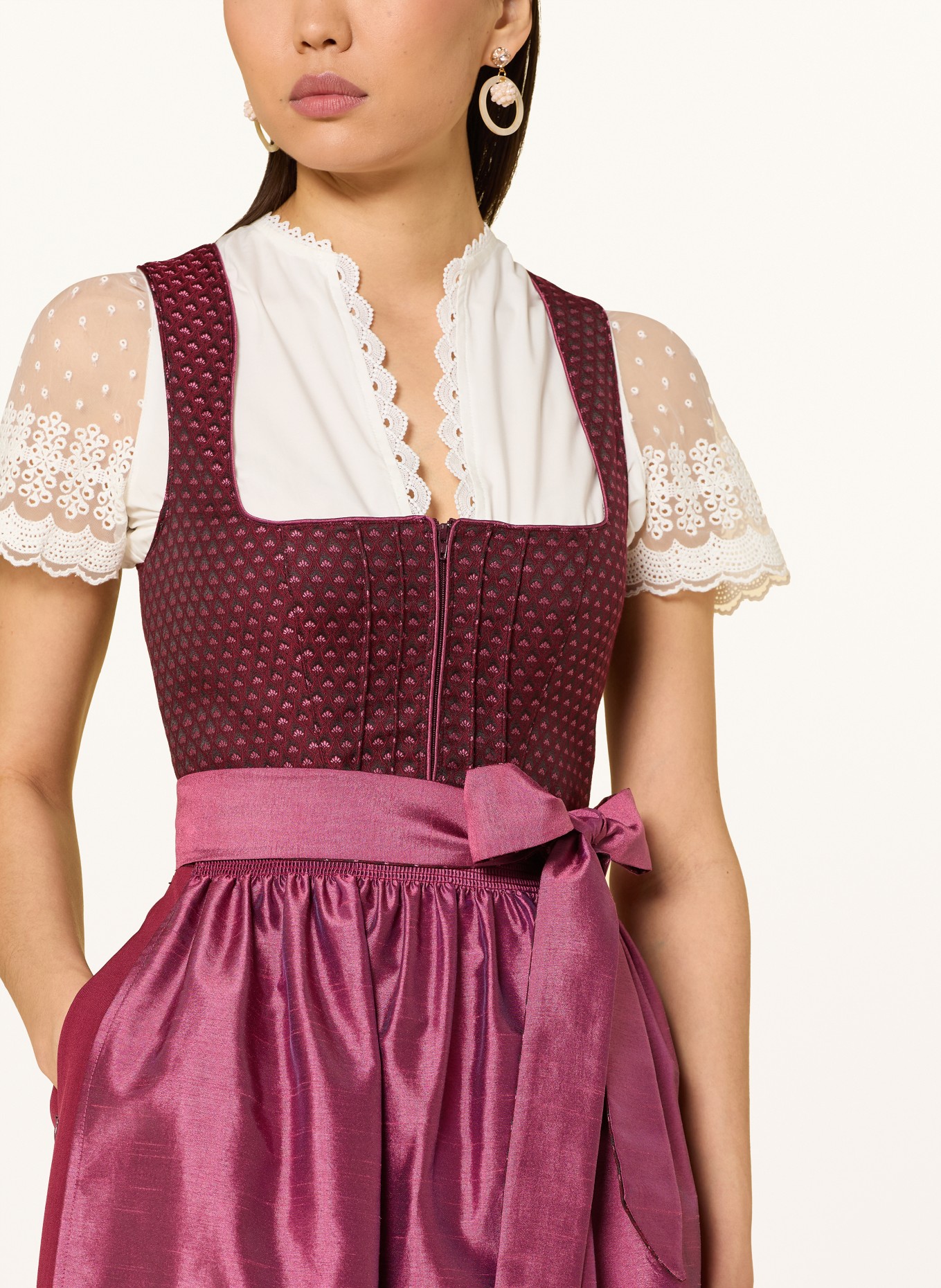Spieth & Wensky HOLUNDER Dirndl in a mix of fabrics: DARK RED / PINK