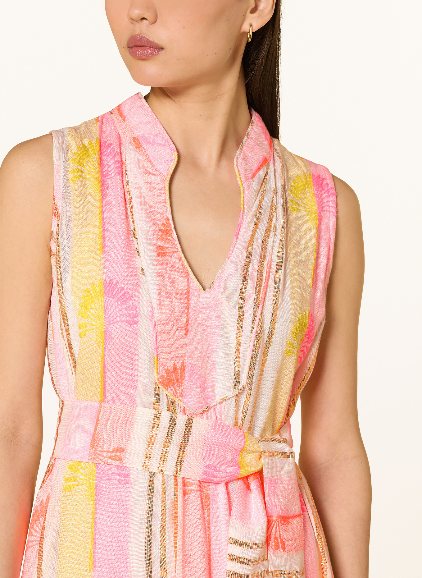 MISS JUNE TRACY dress with glitter thread: WHITE / NEON PINK / NEON ORANGE