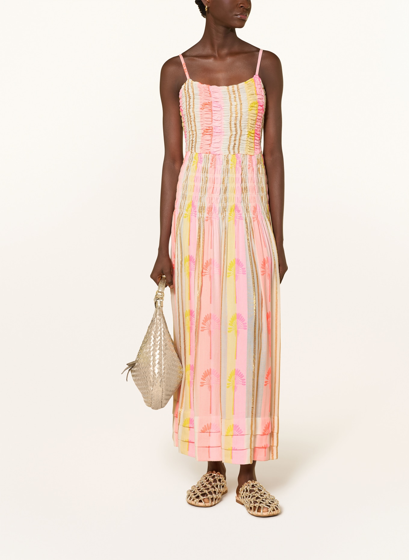 MISS JUNE Kleid PERLA mit Glitzergarn: WEISS / GOLD / NEONPINK