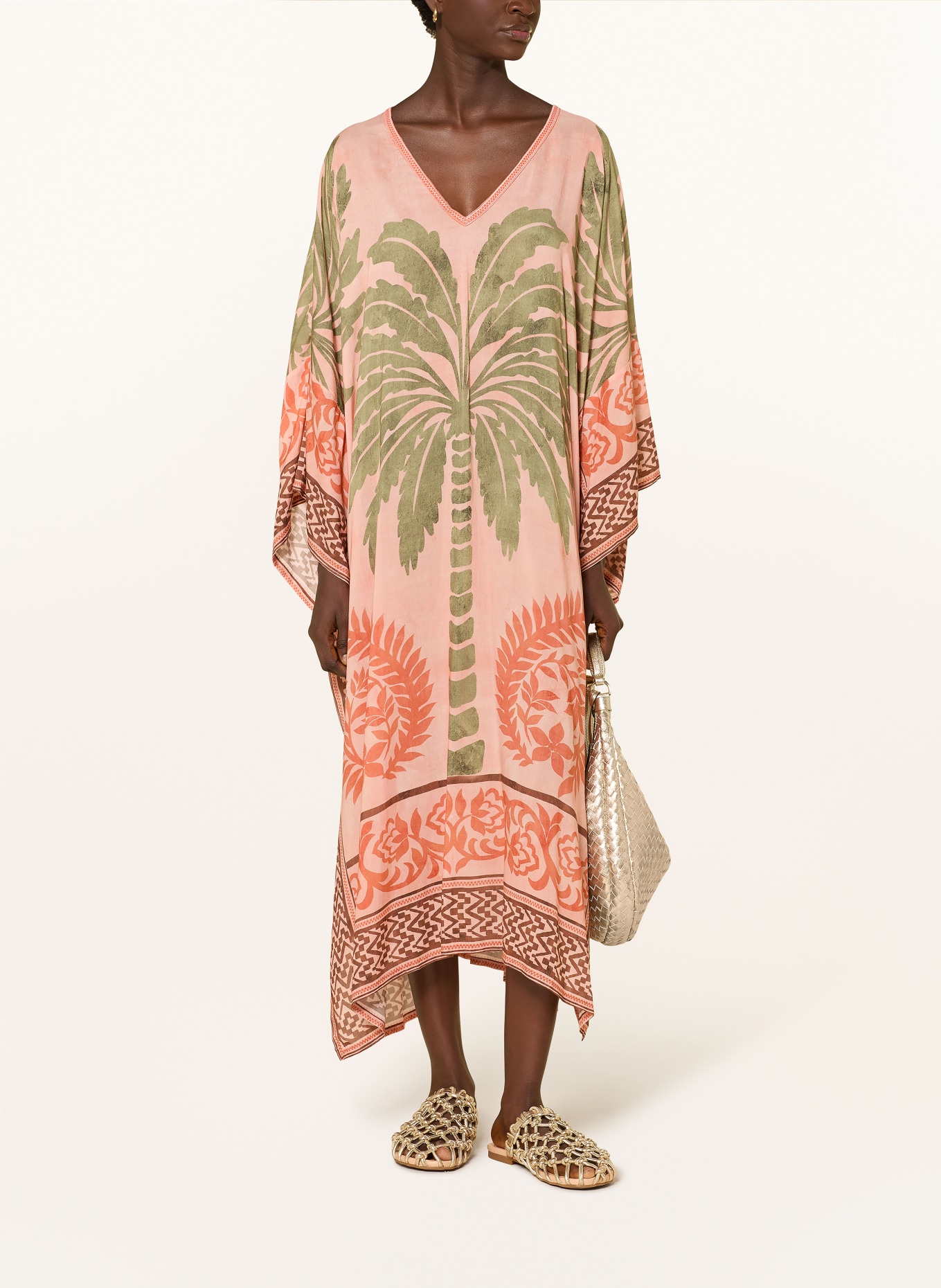 MISS JUNE Caftan RHODA: SAUMON / MARRON / VERT