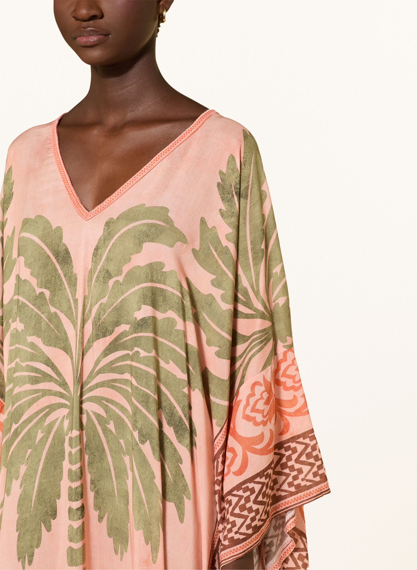 MISS JUNE Caftan RHODA: SAUMON / MARRON / VERT