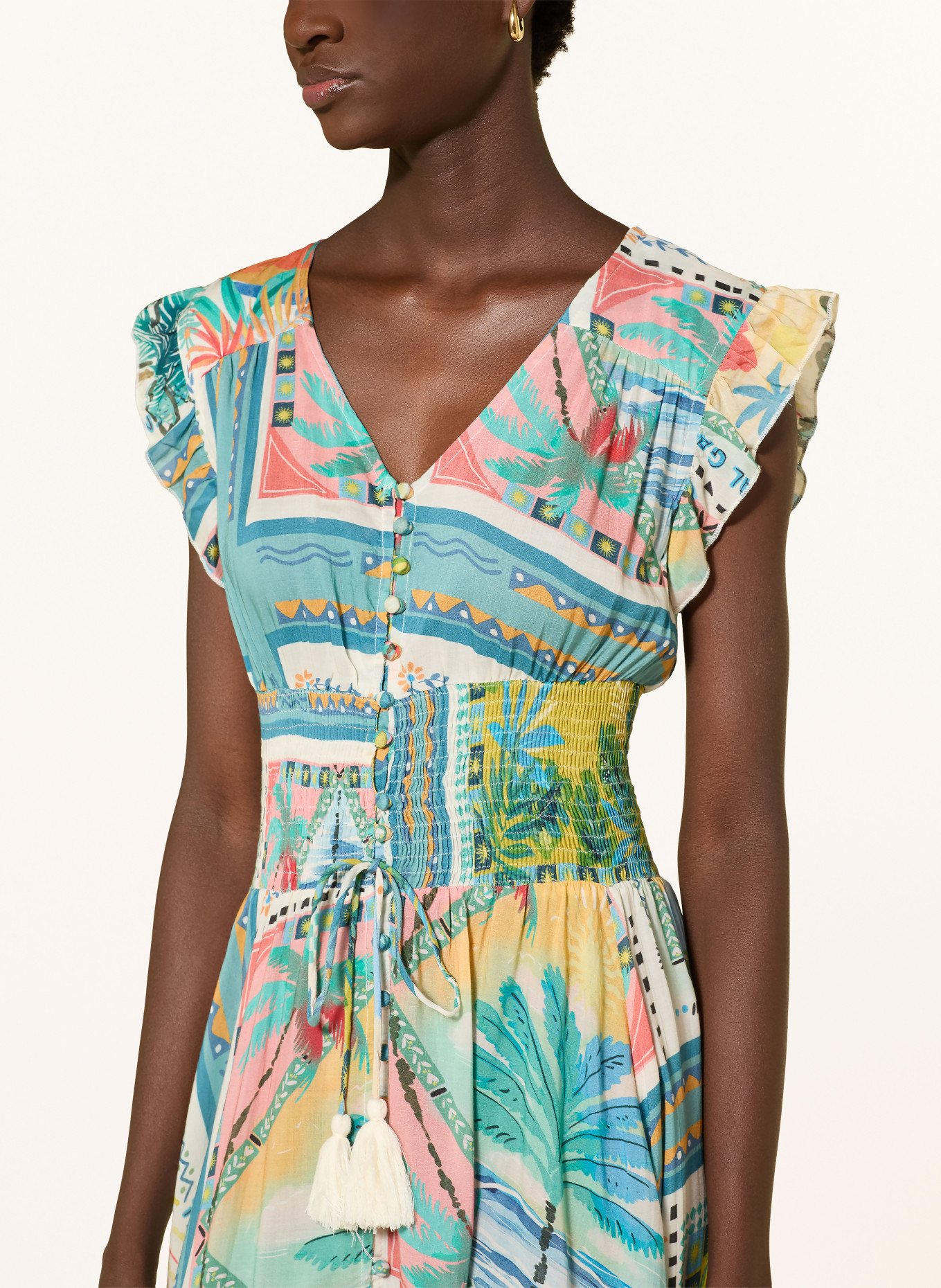 MISS JUNE Kleid TALY mit Rüschen: TÜRKIS / ORANGE / WEISS