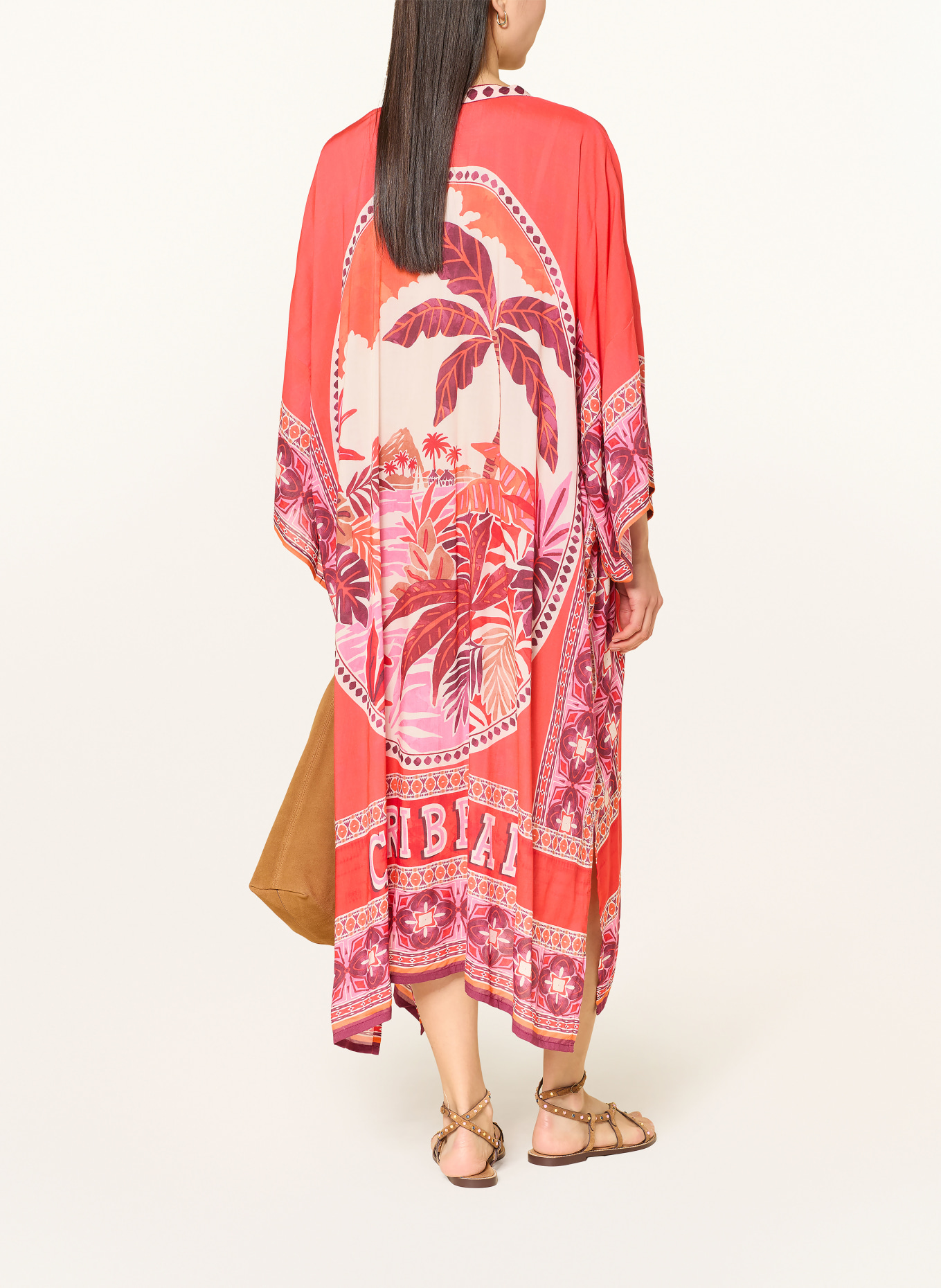 MISS JUNE Caftan KEIRA CARRIBEAN à manches 3/4: ROUGE / ROSE / CRÈME