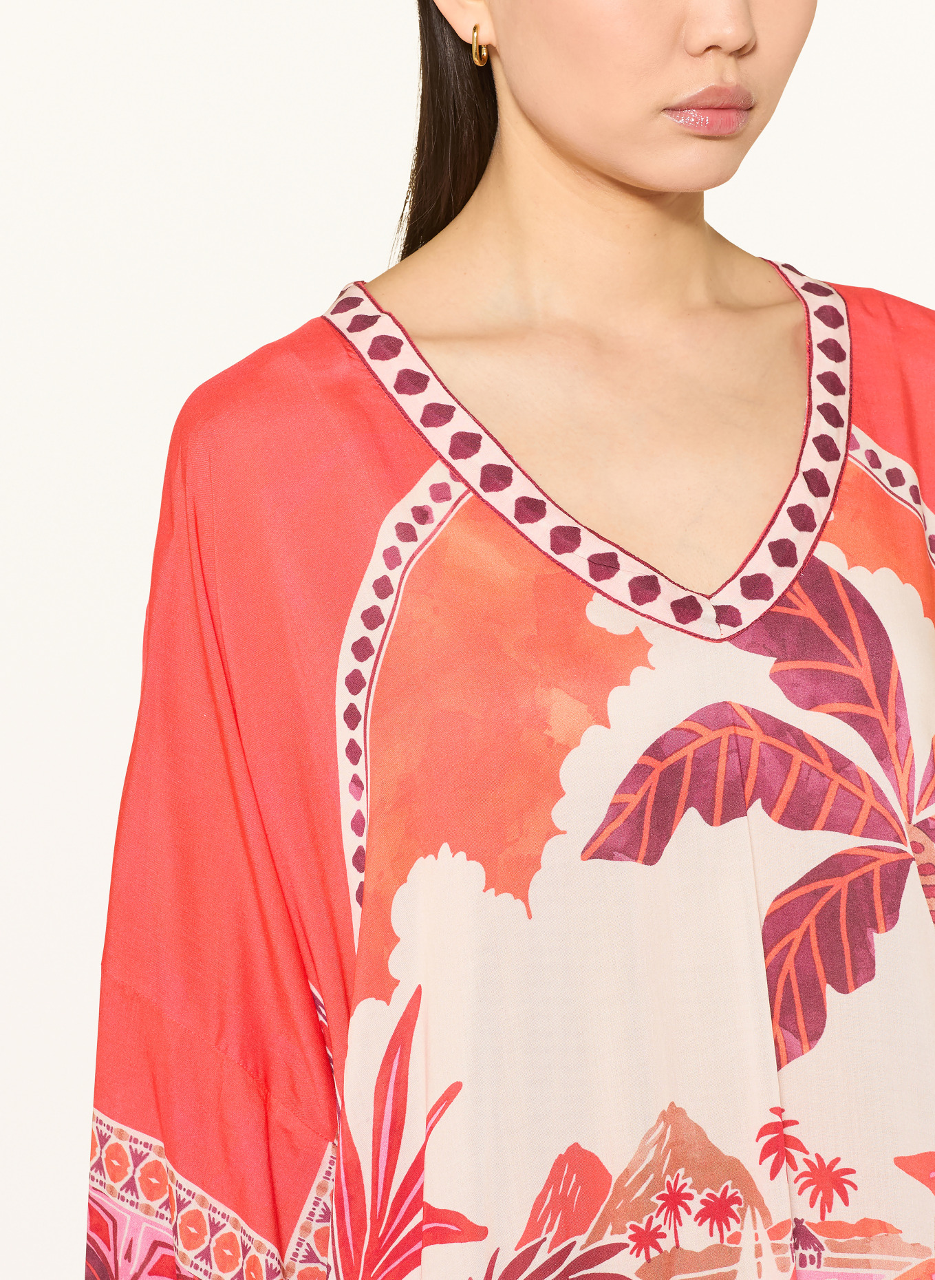 MISS JUNE Caftan KEIRA CARRIBEAN à manches 3/4: ROUGE / ROSE / CRÈME