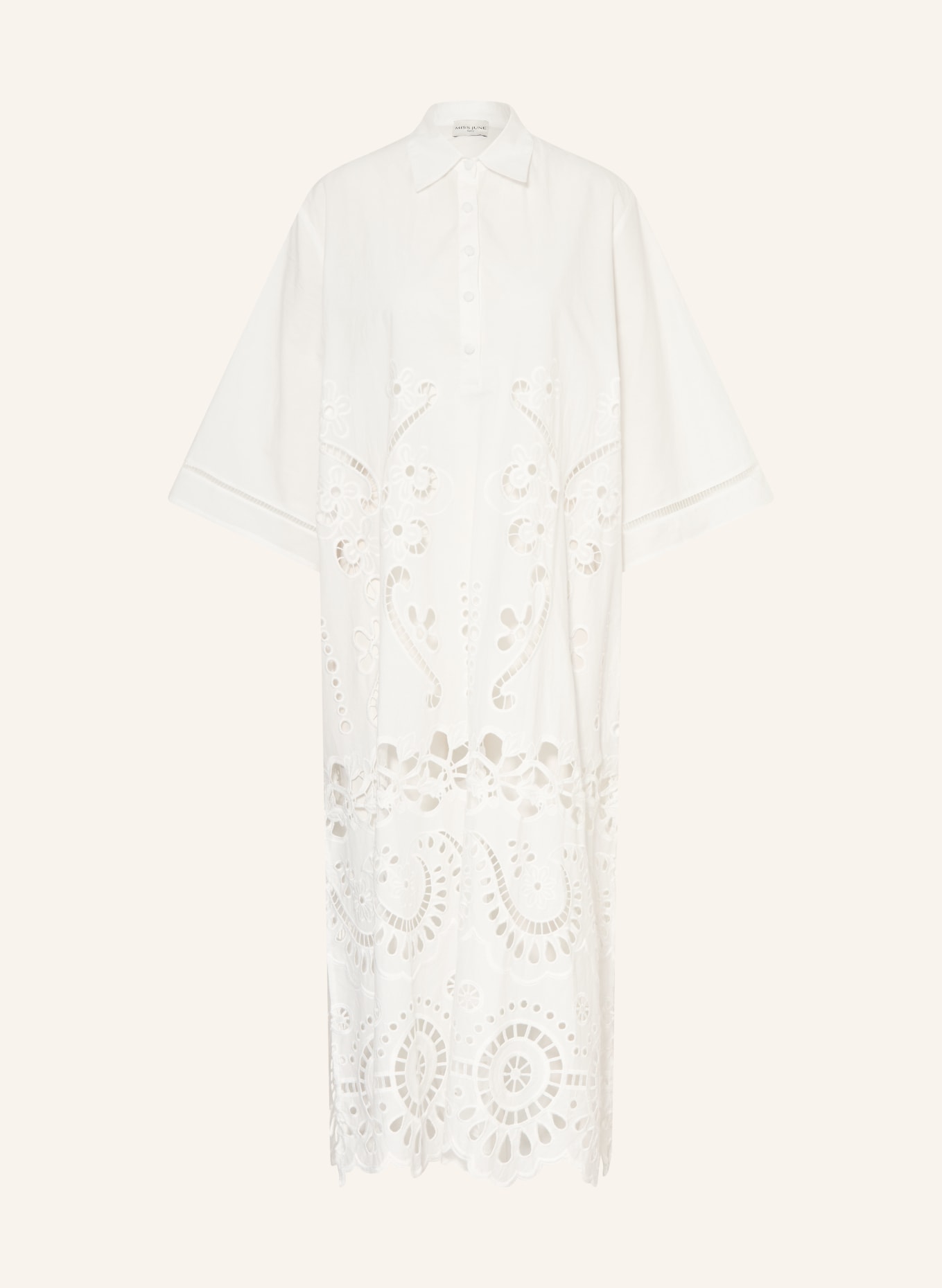 MISS JUNE Hemdblusenkleid ADRIA mit Lochspitze und 3/4-Arm: WEISS