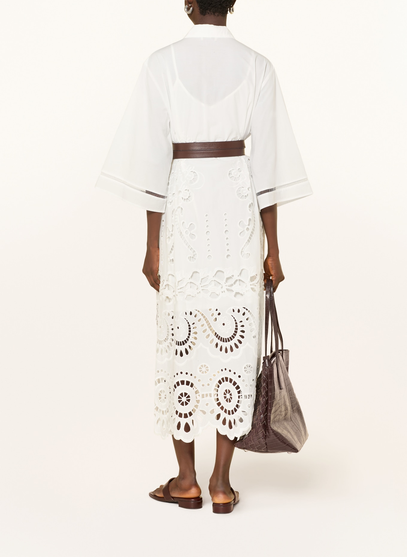 MISS JUNE Hemdblusenkleid ADRIA mit Lochspitze und 3/4-Arm: WEISS