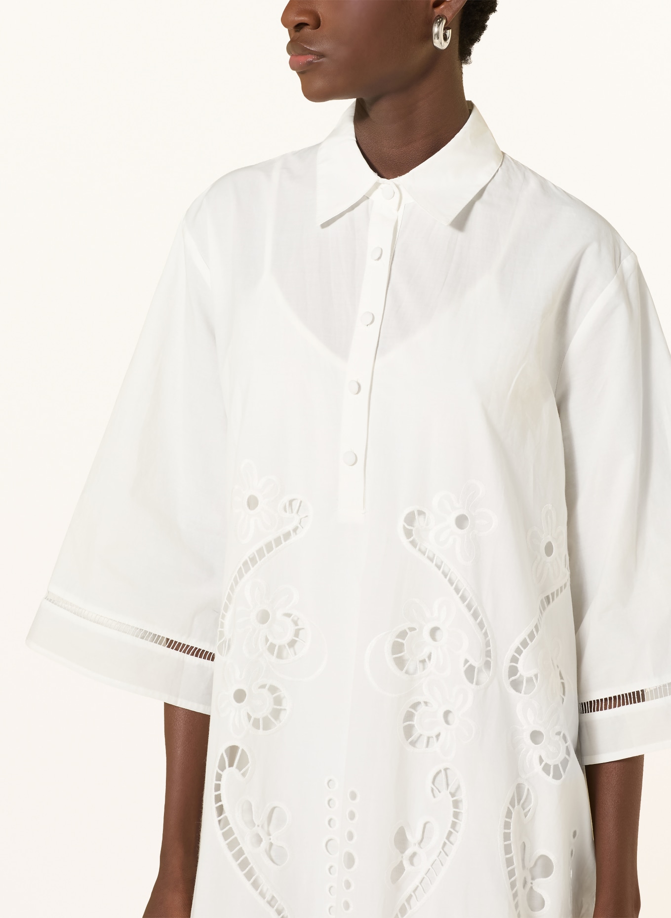 MISS JUNE Hemdblusenkleid ADRIA mit Lochspitze und 3/4-Arm: WEISS