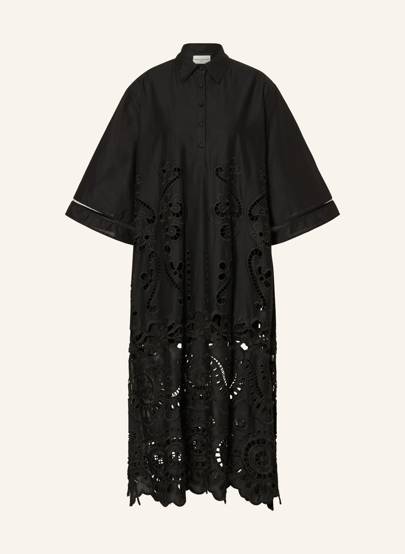 MISS JUNE Robe chemise ADRIA avec dentelle ajourée et manches 3/4: NOIR