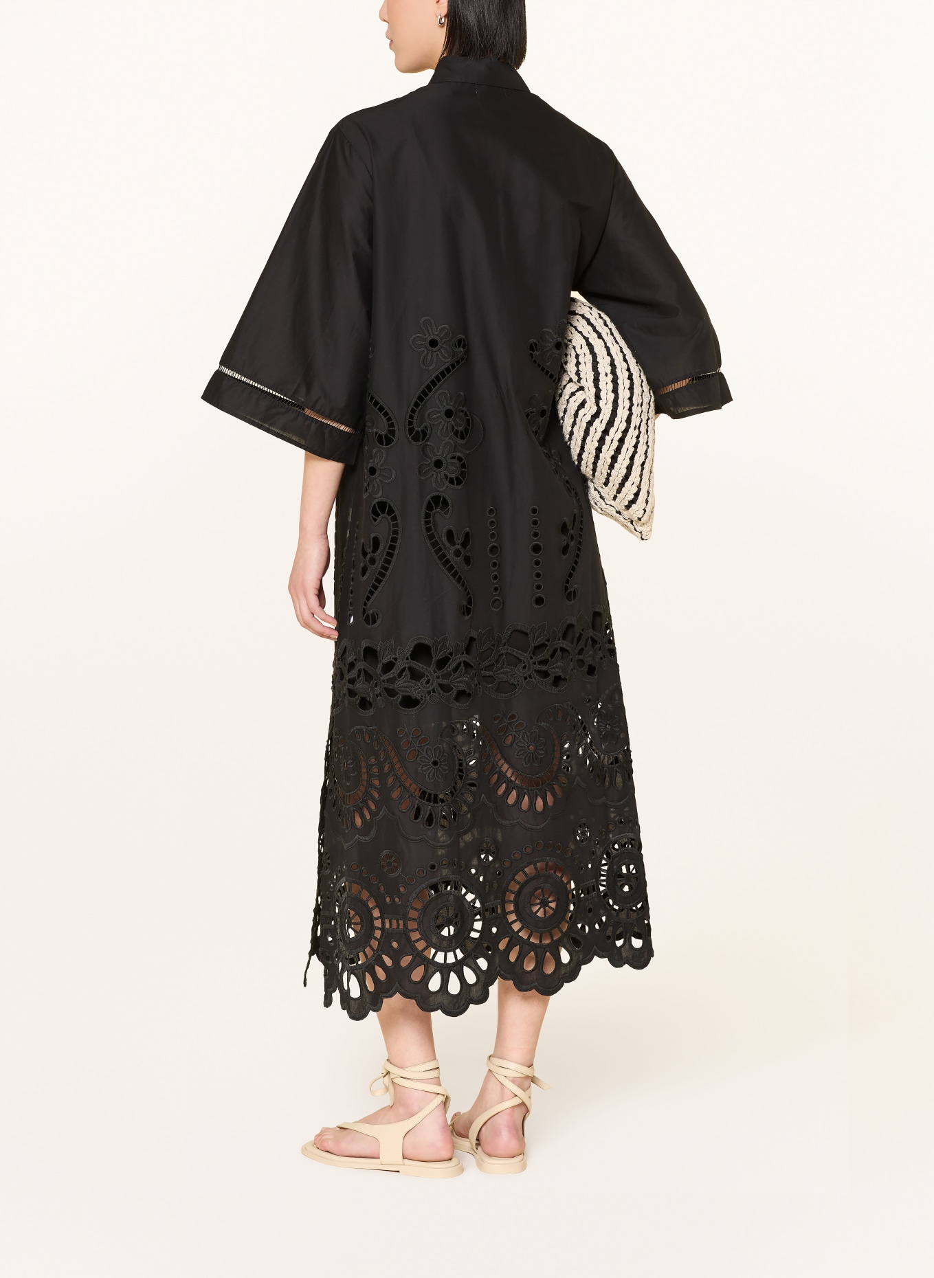 MISS JUNE Robe chemise ADRIA avec dentelle ajourée et manches 3/4: NOIR