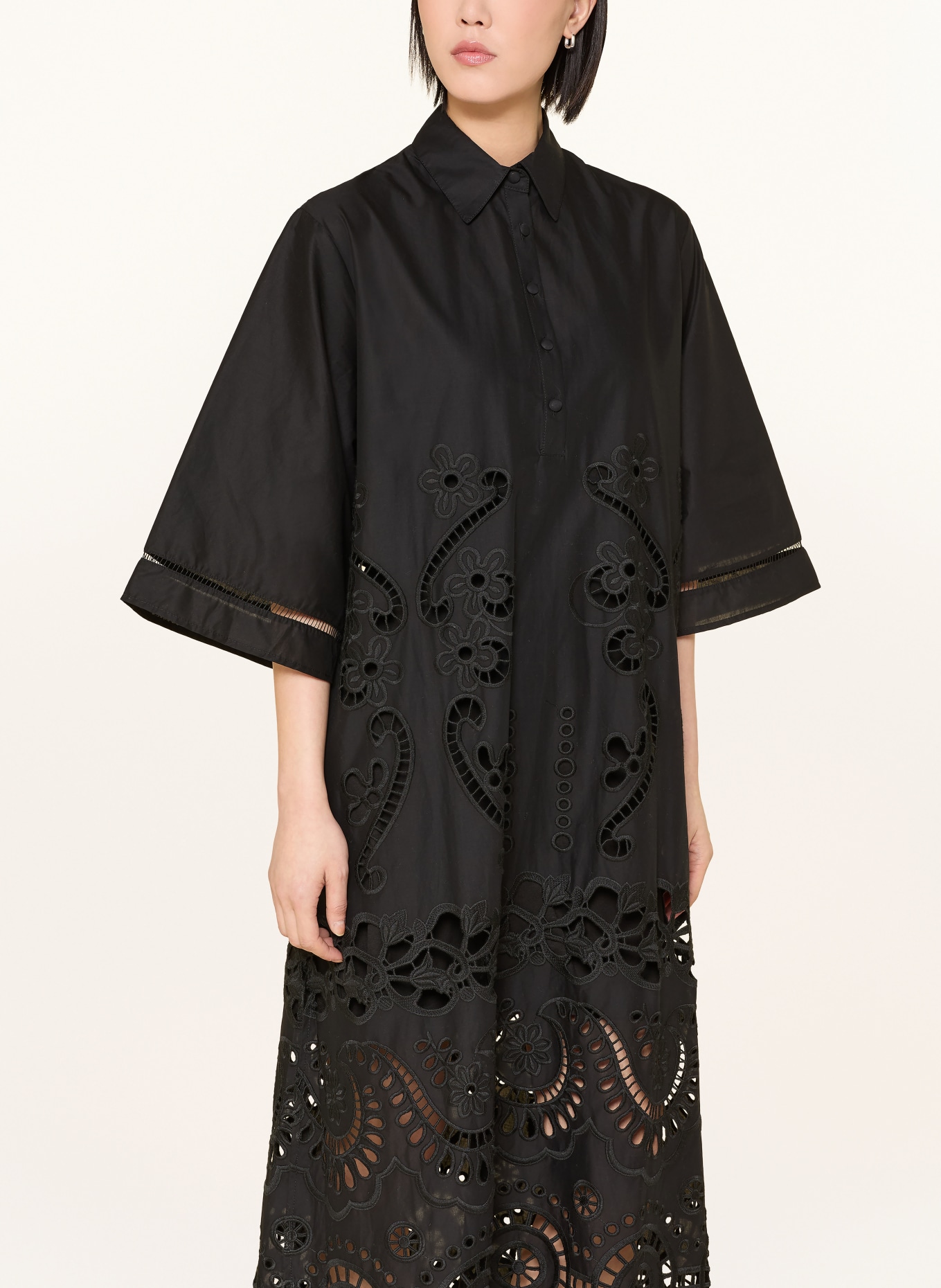 MISS JUNE Robe chemise ADRIA avec dentelle ajourée et manches 3/4: NOIR