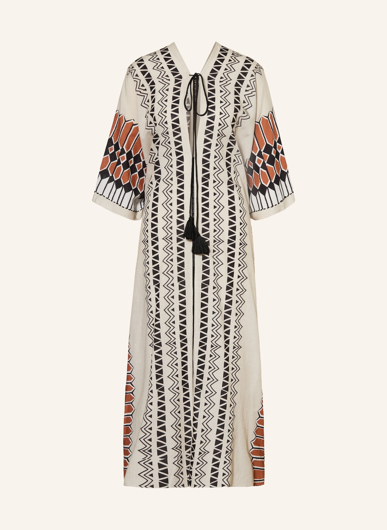 MISS JUNE caftan: GRIS CLAIR / ORANGE FONCÉ / NOIR