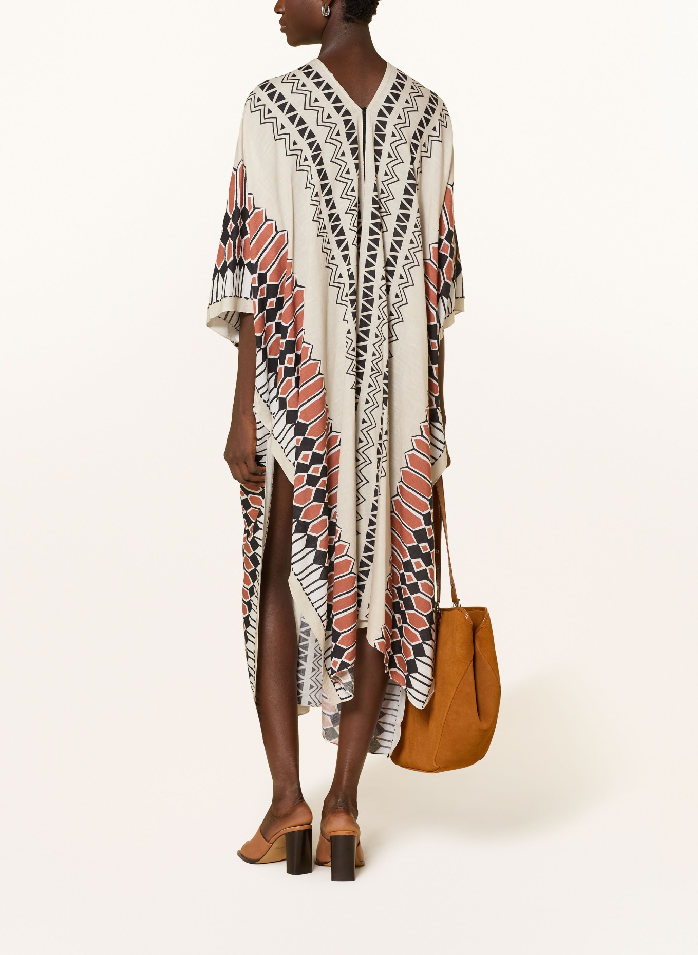 MISS JUNE caftan: GRIS CLAIR / ORANGE FONCÉ / NOIR