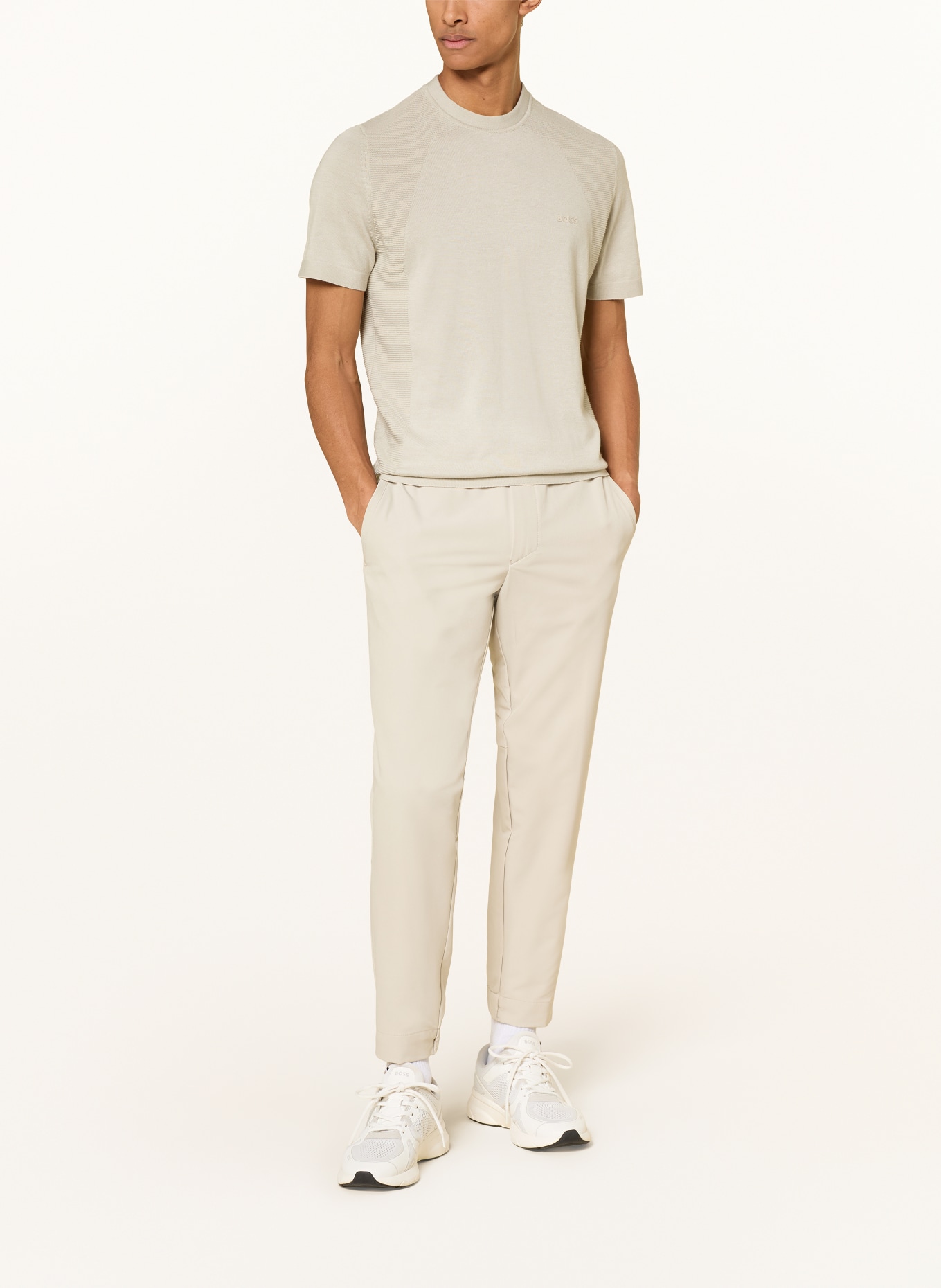 BOSS Gebreid shirt MOMENTUM-LITE: BEIGE