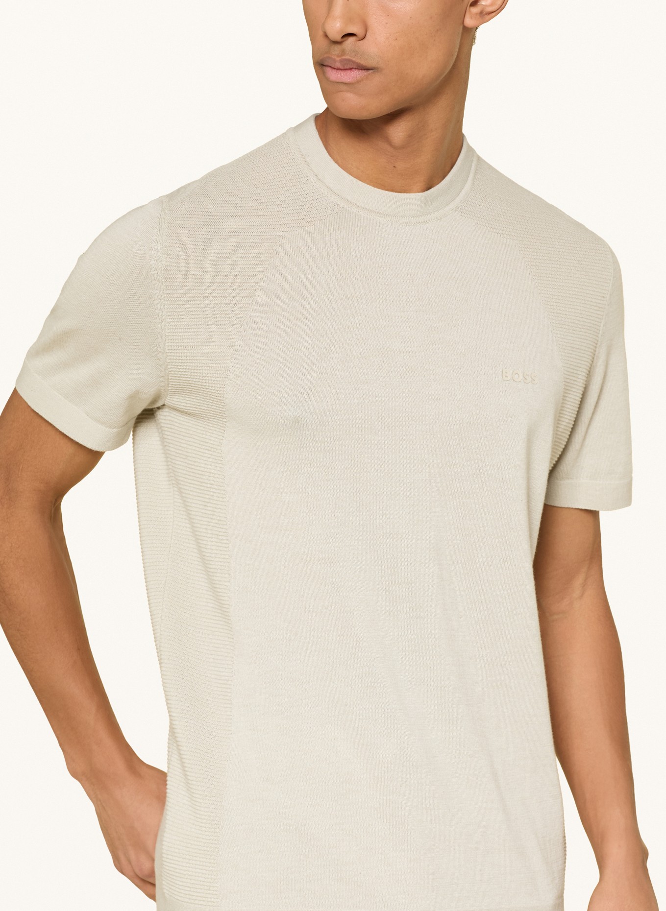 BOSS Gebreid shirt MOMENTUM-LITE: BEIGE