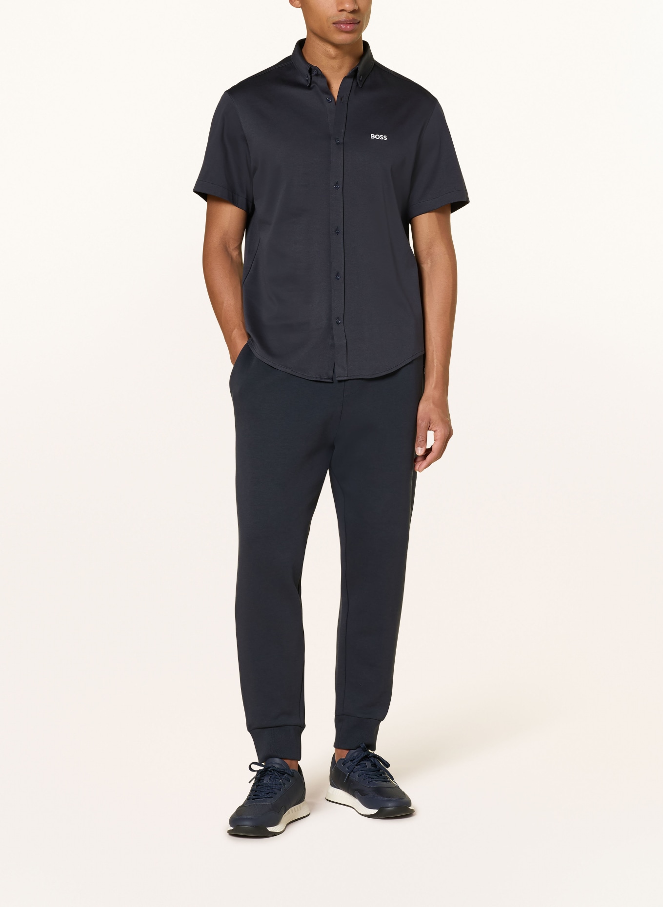 BOSS Koszula z krótkim rękawem ST_MOTION S Regular Fit z dżerseju: GRANATOWY