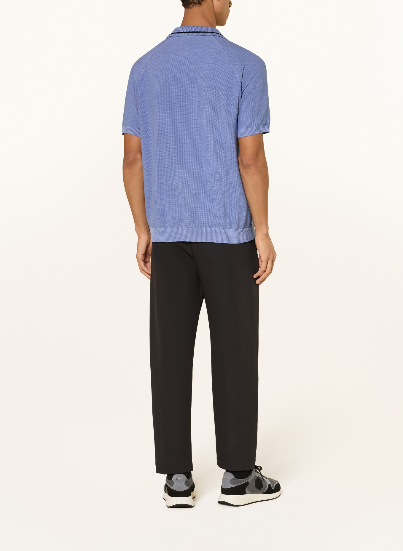 BOSS Gebreid poloshirt: BLAUW