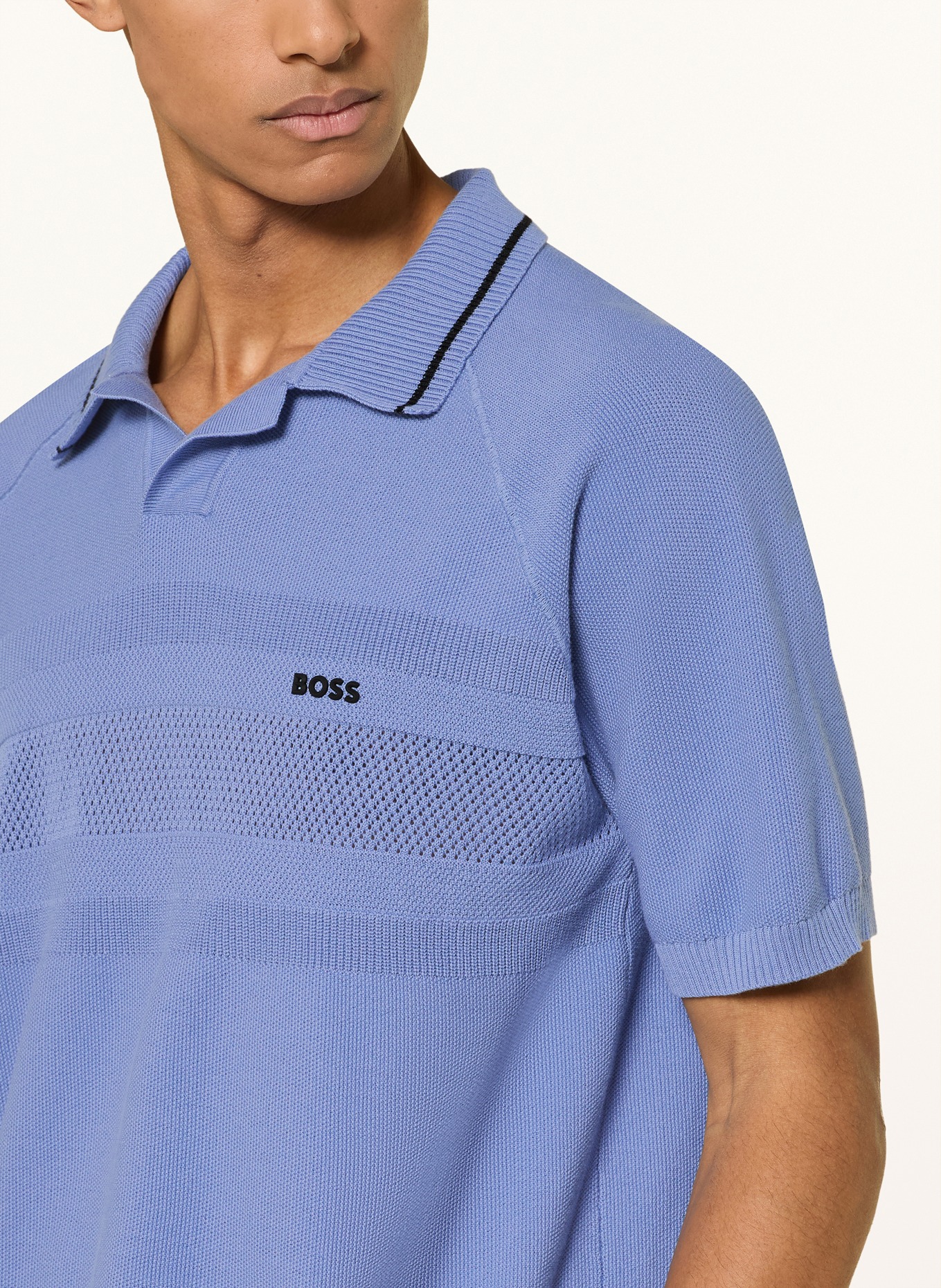 BOSS Gebreid poloshirt: BLAUW