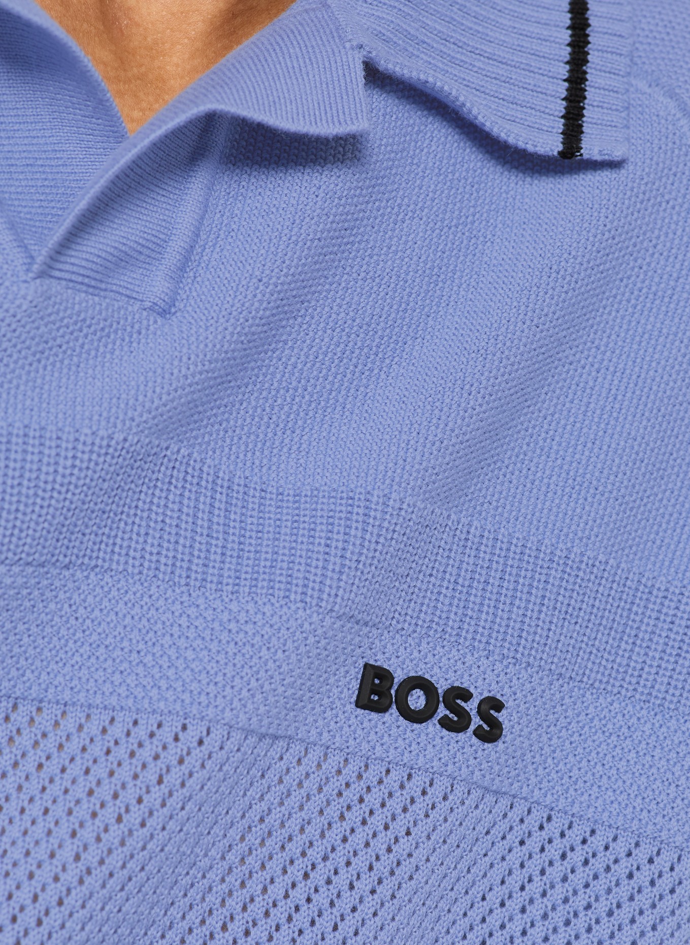 BOSS Gebreid poloshirt: BLAUW