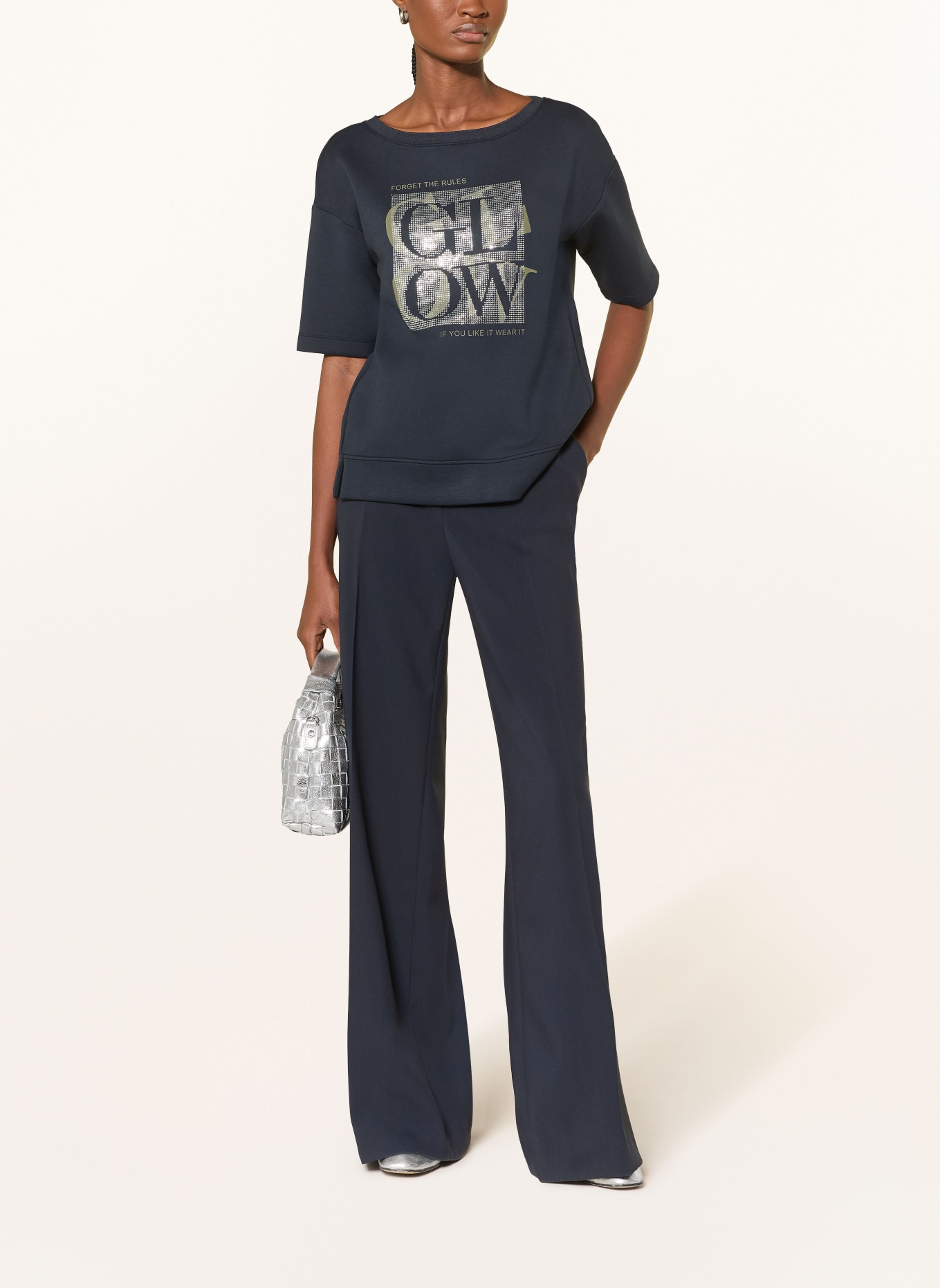 Betty Barclay Sweatshirt with rhinestones: DARK BLUE / SILVER / KHAKI