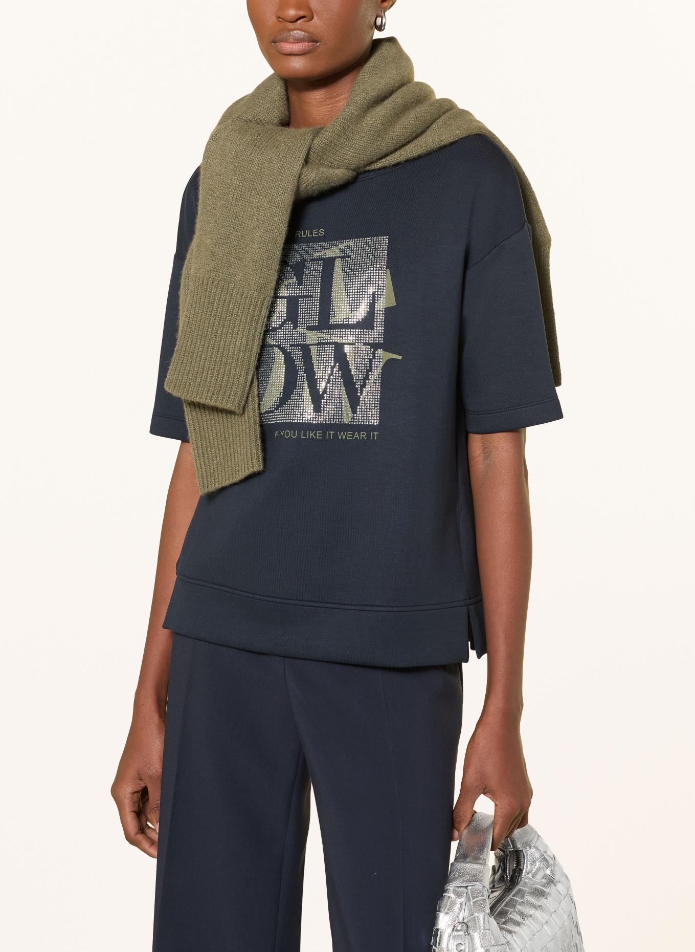 Betty Barclay Sweatshirt with rhinestones: DARK BLUE / SILVER / KHAKI