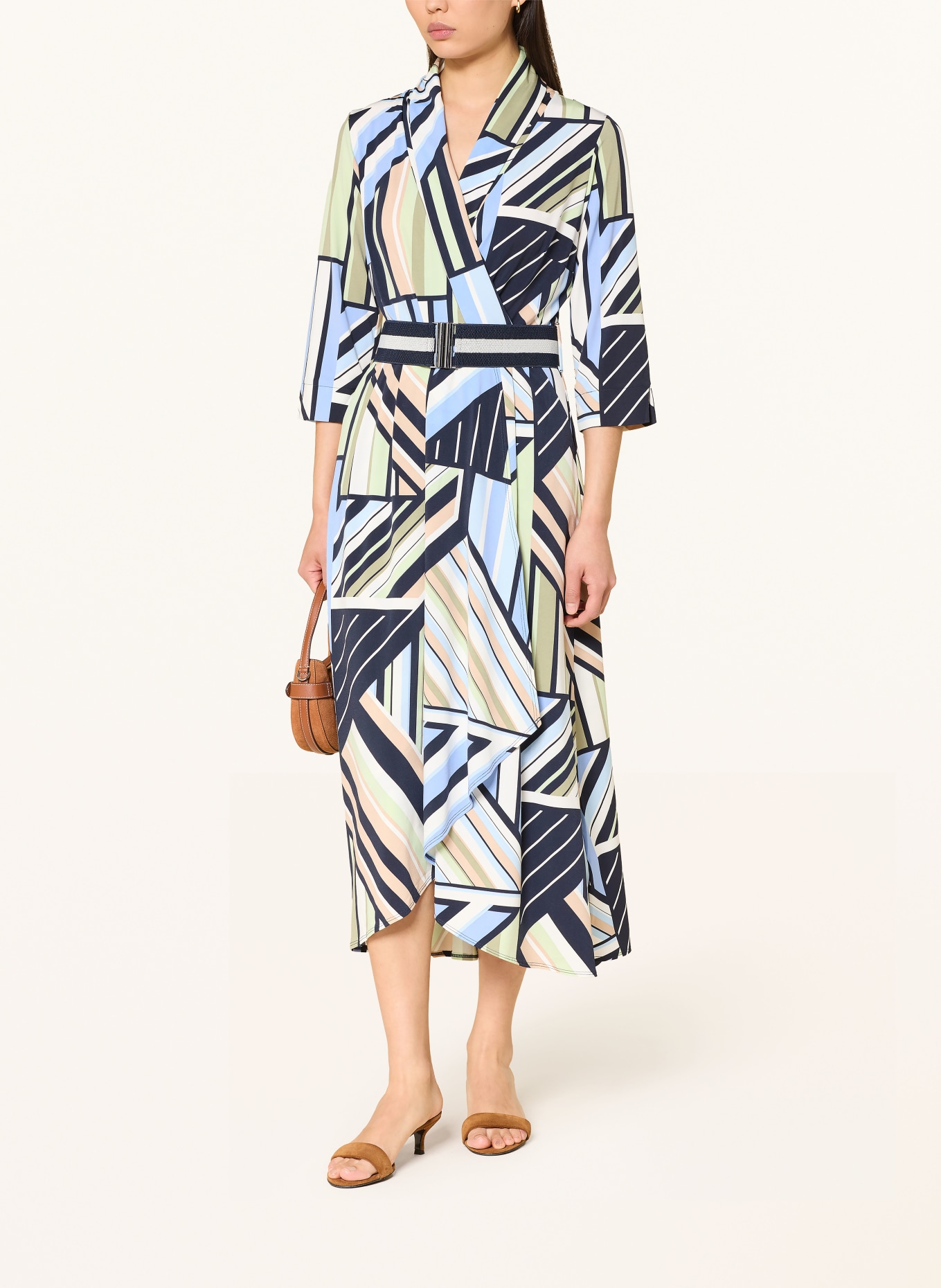 Betty Barclay Wrap-style jersey dress with 3/4 sleeves: DARK BLUE / LIGHT GREEN / LIGHT BLUE