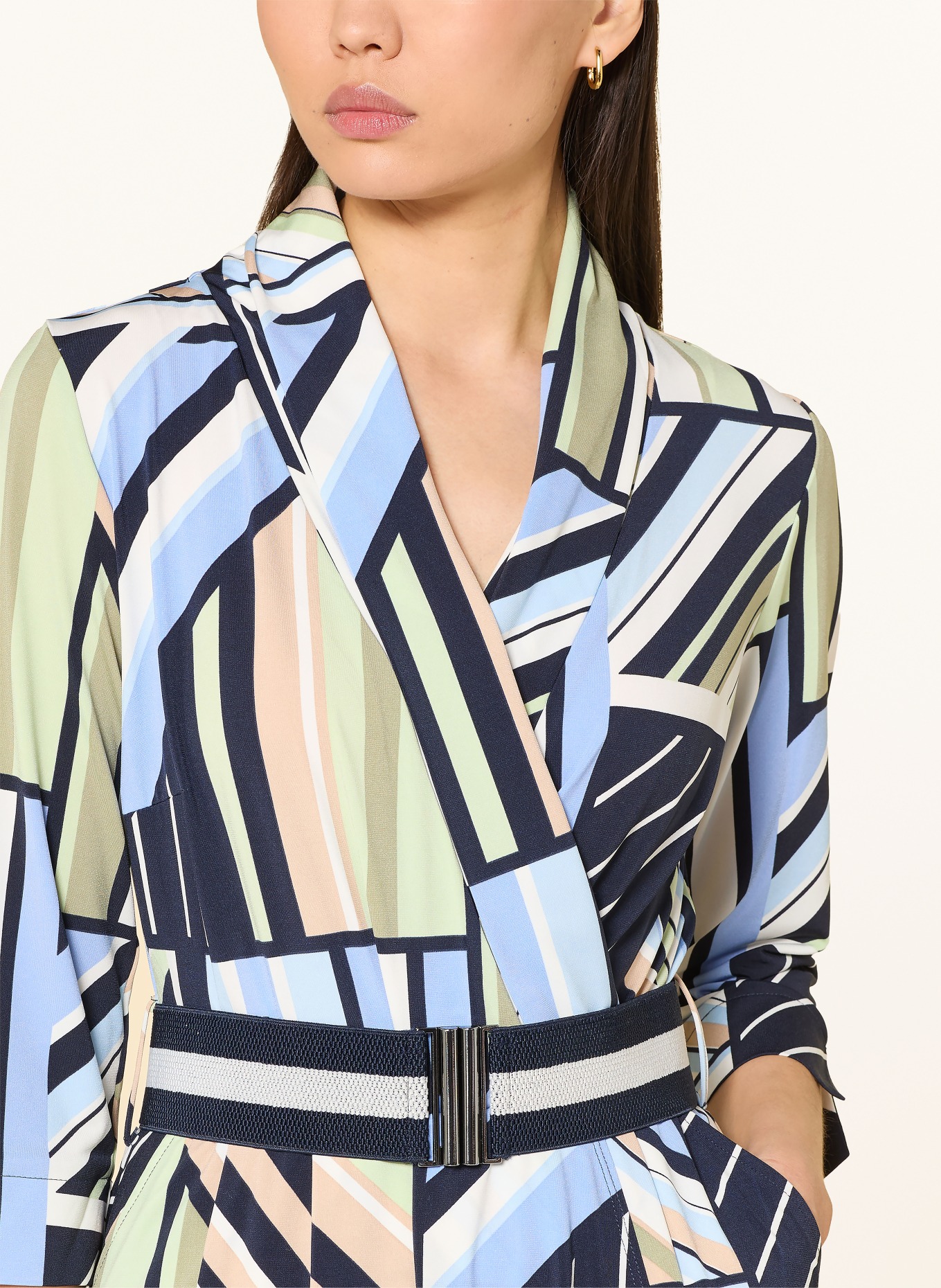 Betty Barclay Wrap-style jersey dress with 3/4 sleeves: DARK BLUE / LIGHT GREEN / LIGHT BLUE