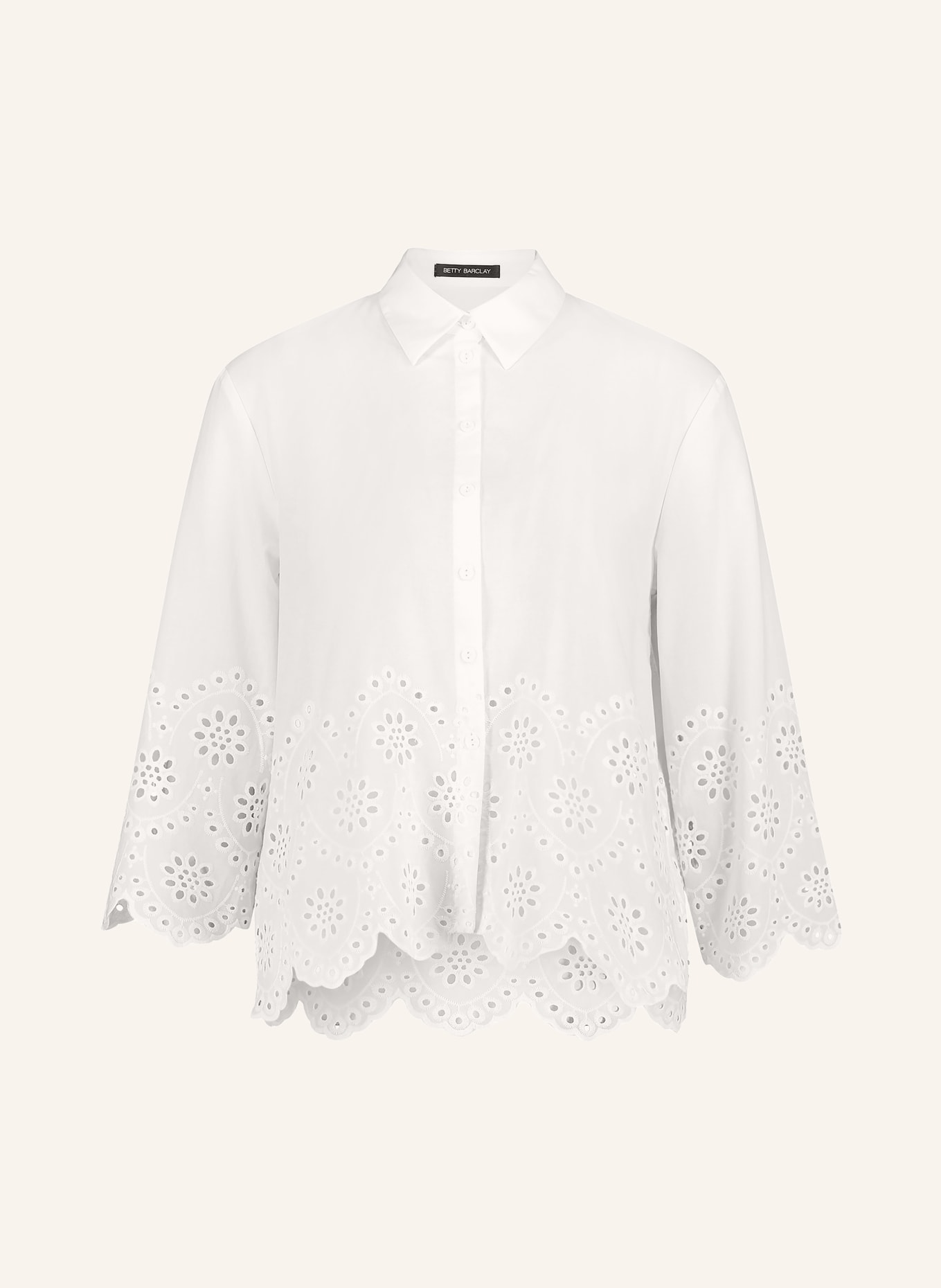 Betty Barclay Overhemdblouse met opengewerkte kant en 3/4-mouwen: WIT