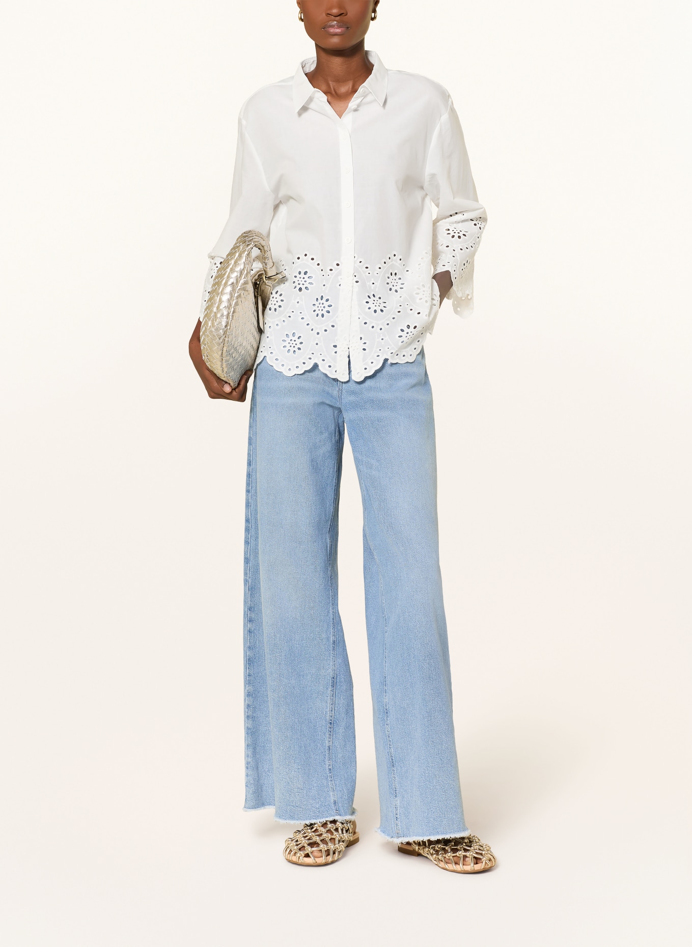 Betty Barclay Overhemdblouse met opengewerkte kant en 3/4-mouwen: WIT