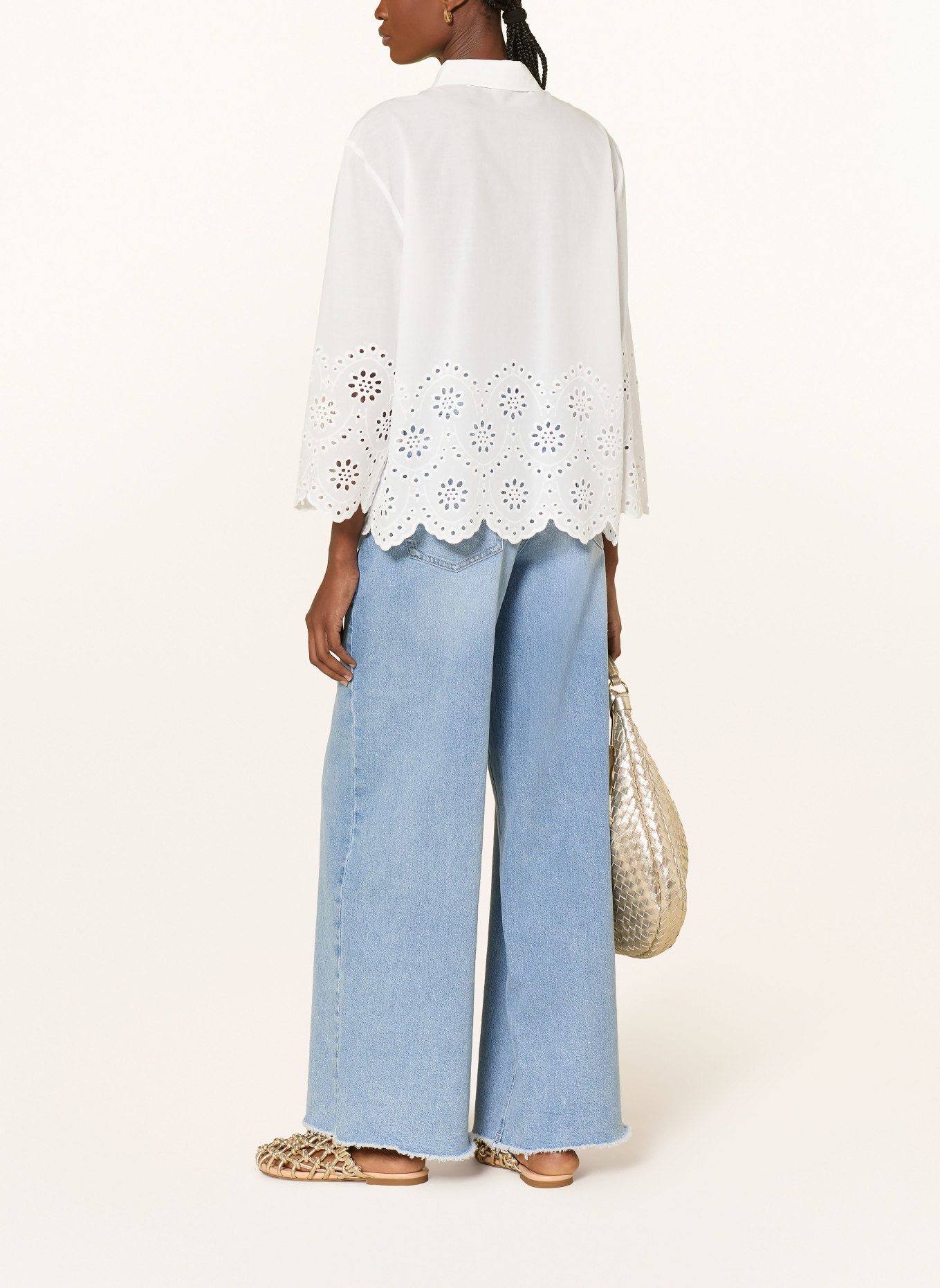 Betty Barclay Overhemdblouse met opengewerkte kant en 3/4-mouwen: WIT