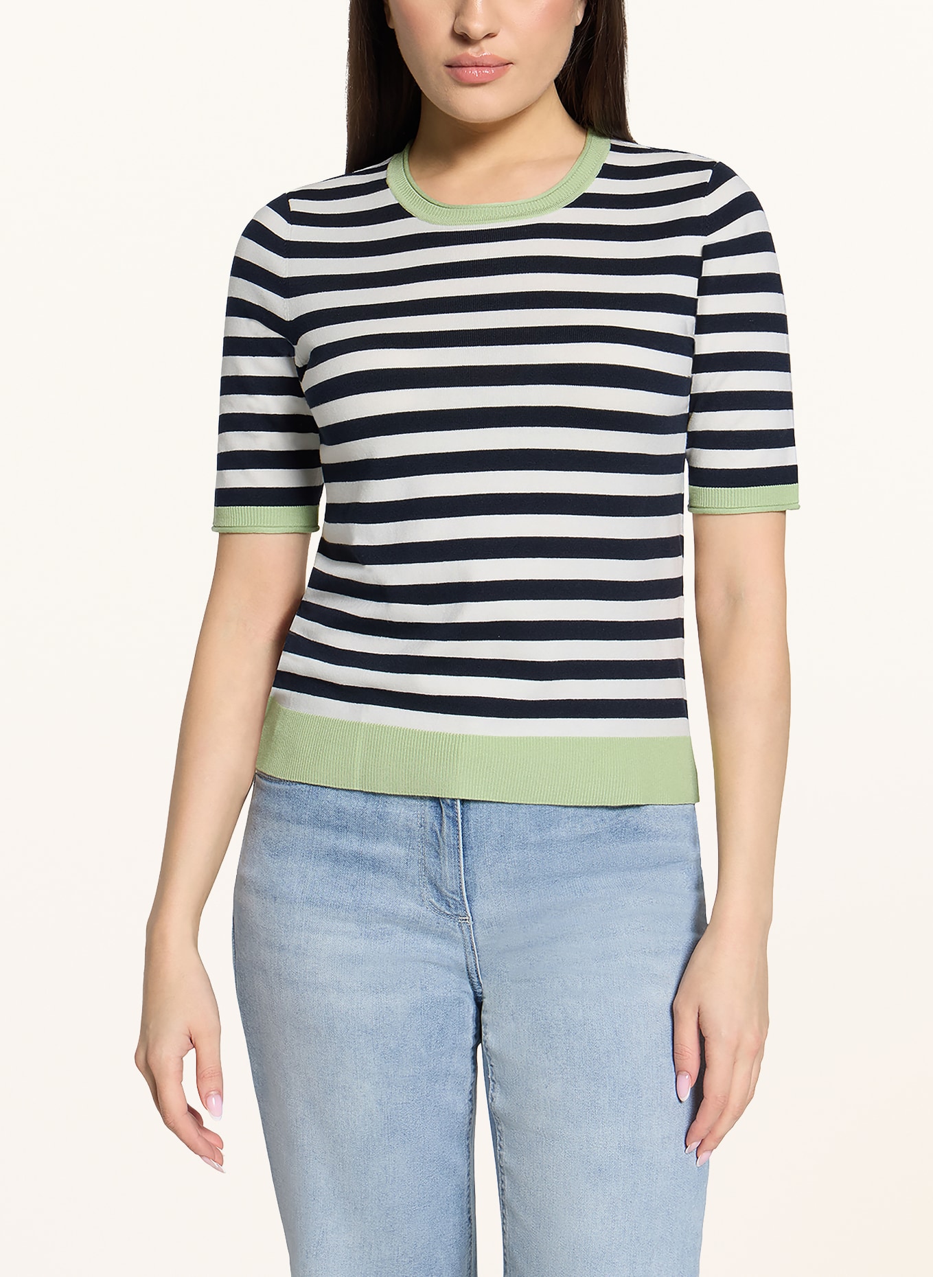 Betty Barclay pull en maille: BLANC / VERT CLAIR / BLEU FONCÉ