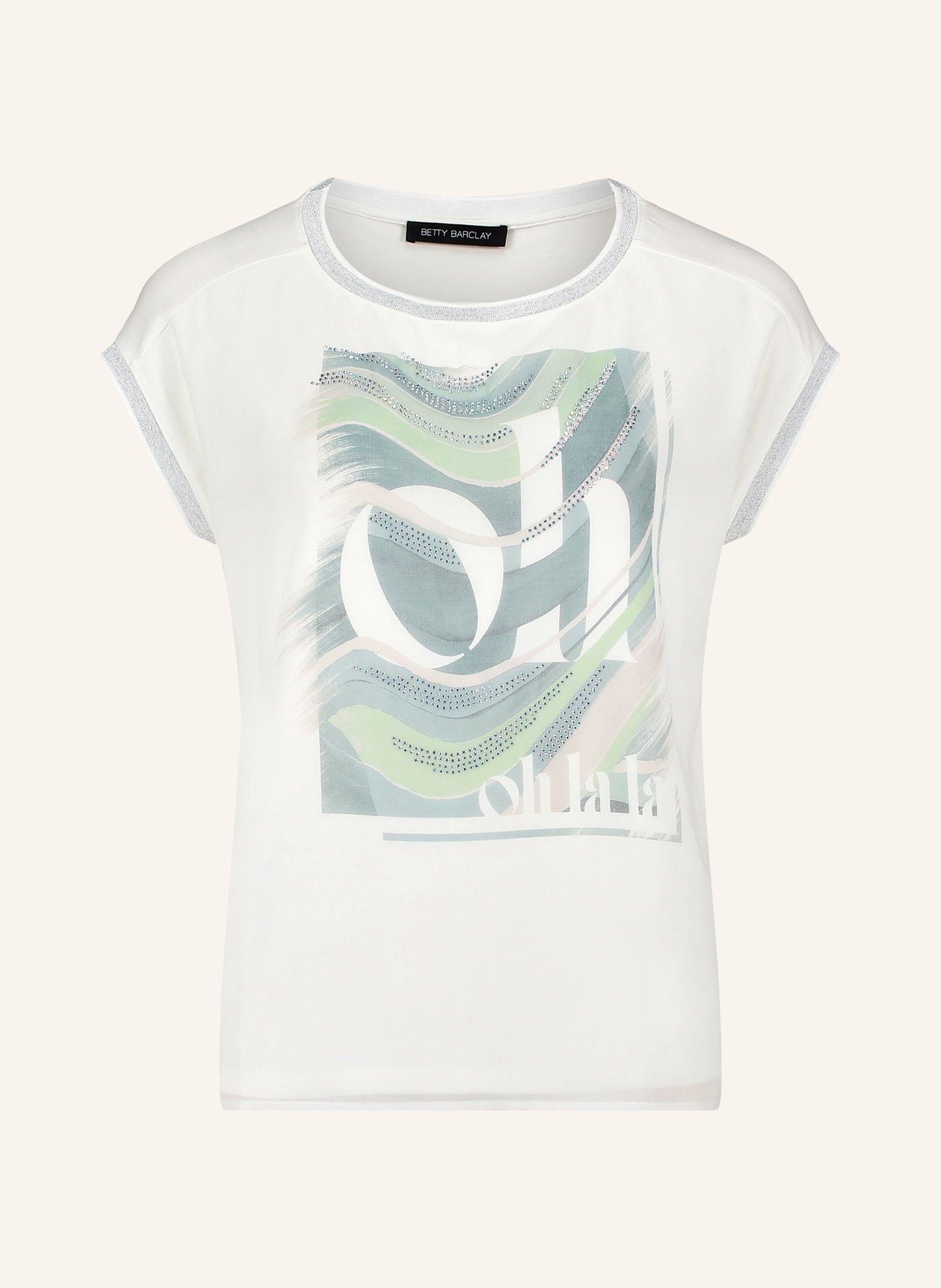 Betty Barclay T-shirt van gemengde stoffen met sierstenen: WIT / ZILVER / GROEN
