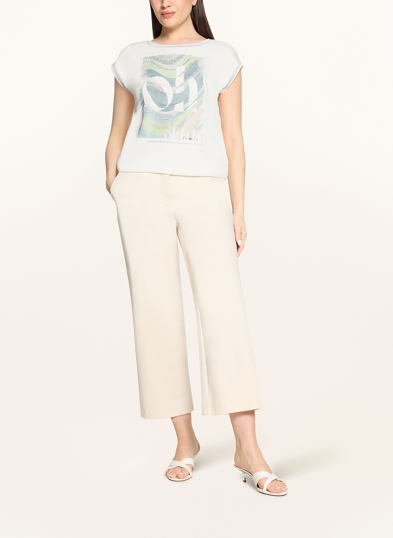 Betty Barclay T-shirt van gemengde stoffen met sierstenen: WIT / ZILVER / GROEN