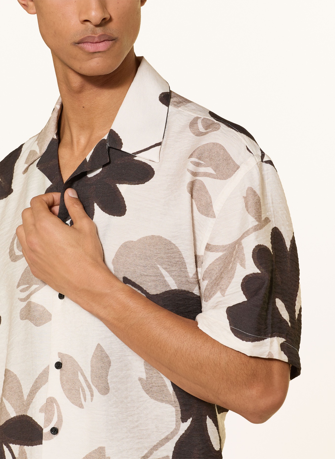 I'M BRIAN Resorthemd Comfort Fit: WEISS / DUNKELBRAUN / BEIGE