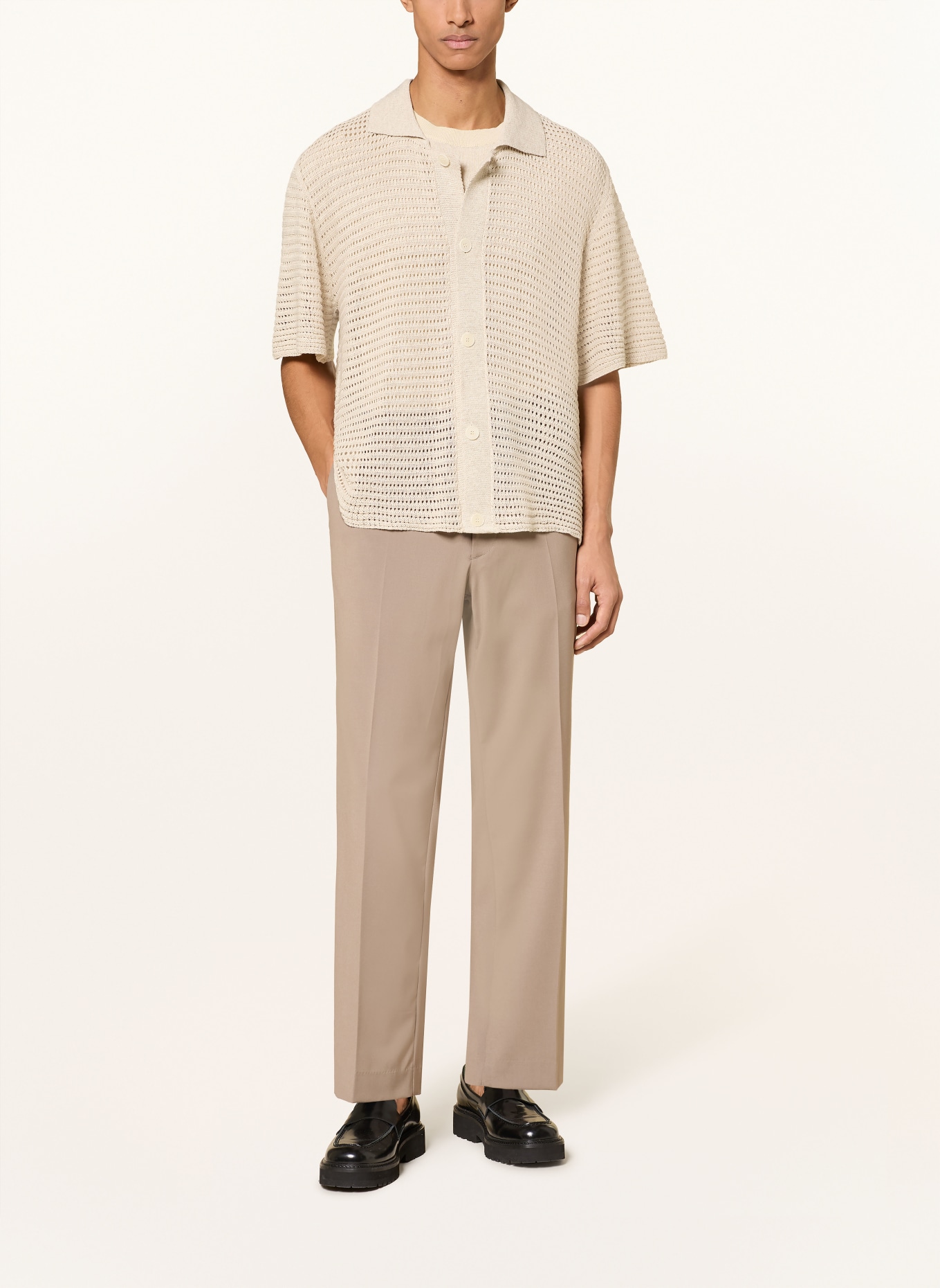 I'M BRIAN Chemise en maille Comfort Fit à manches 3/4: BEIGE